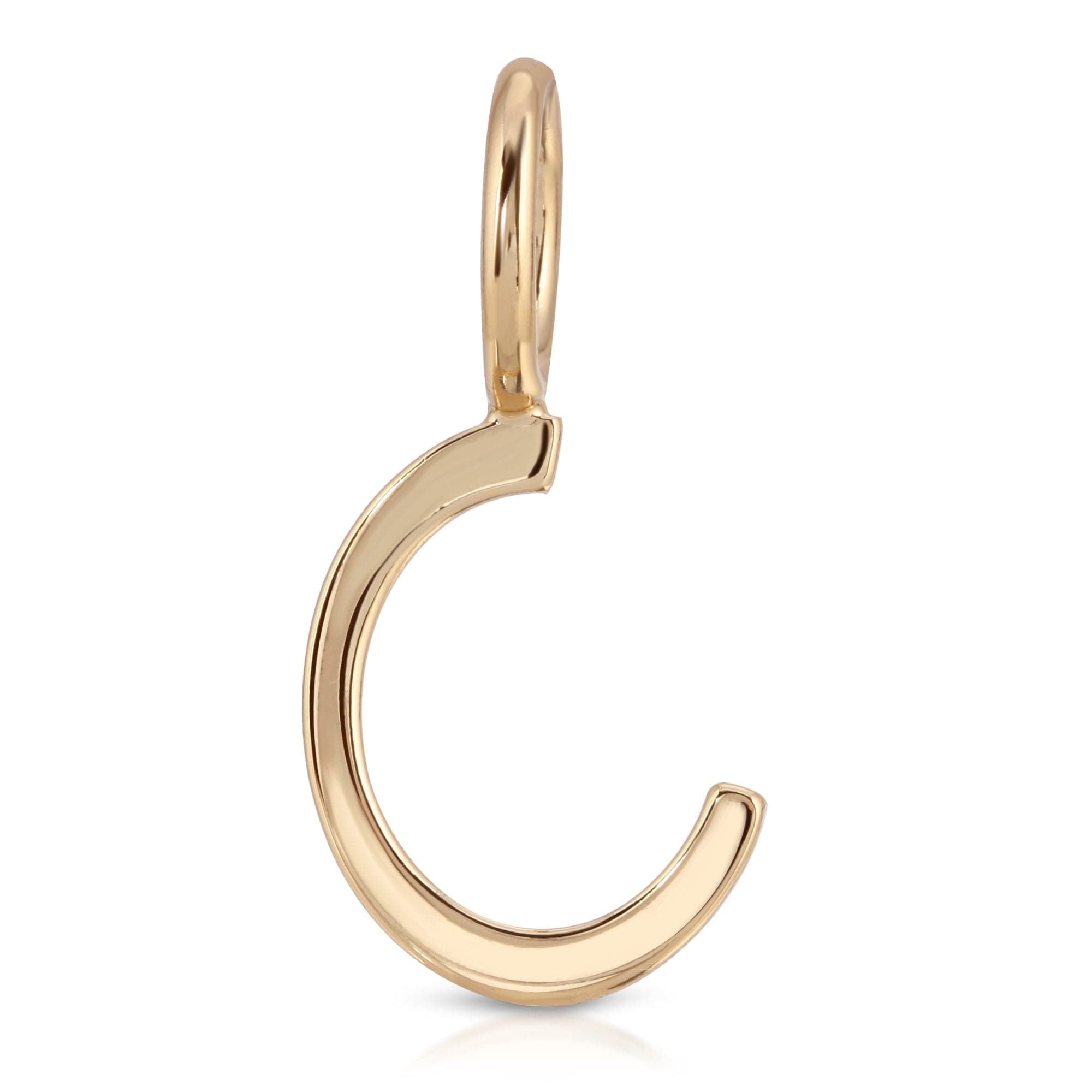 Gold letter C pendant from Essential Letters, crafted in recycled brass plated, 15mm design