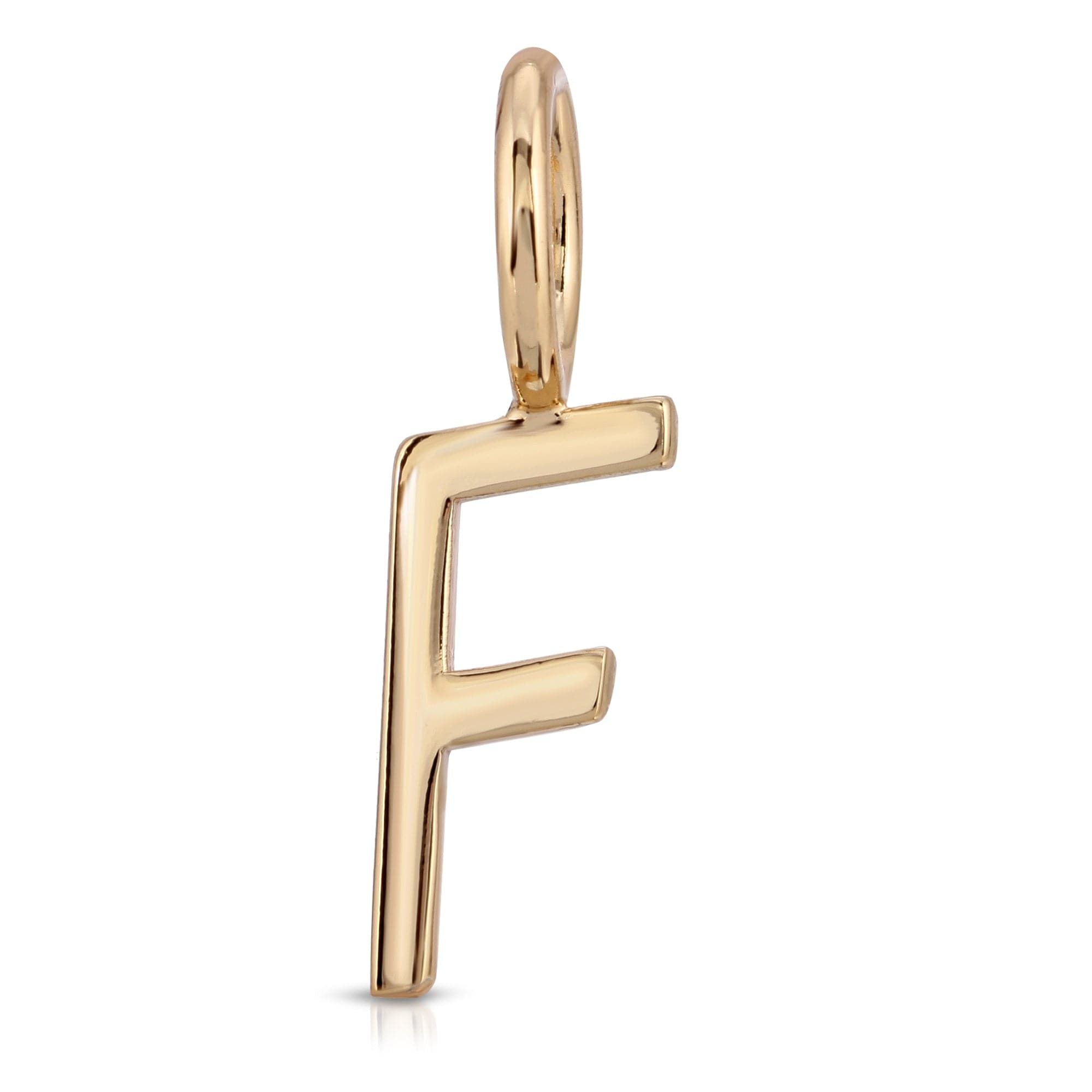 Gold letter F pendant from Essential Letters, featuring recycled brass plated design