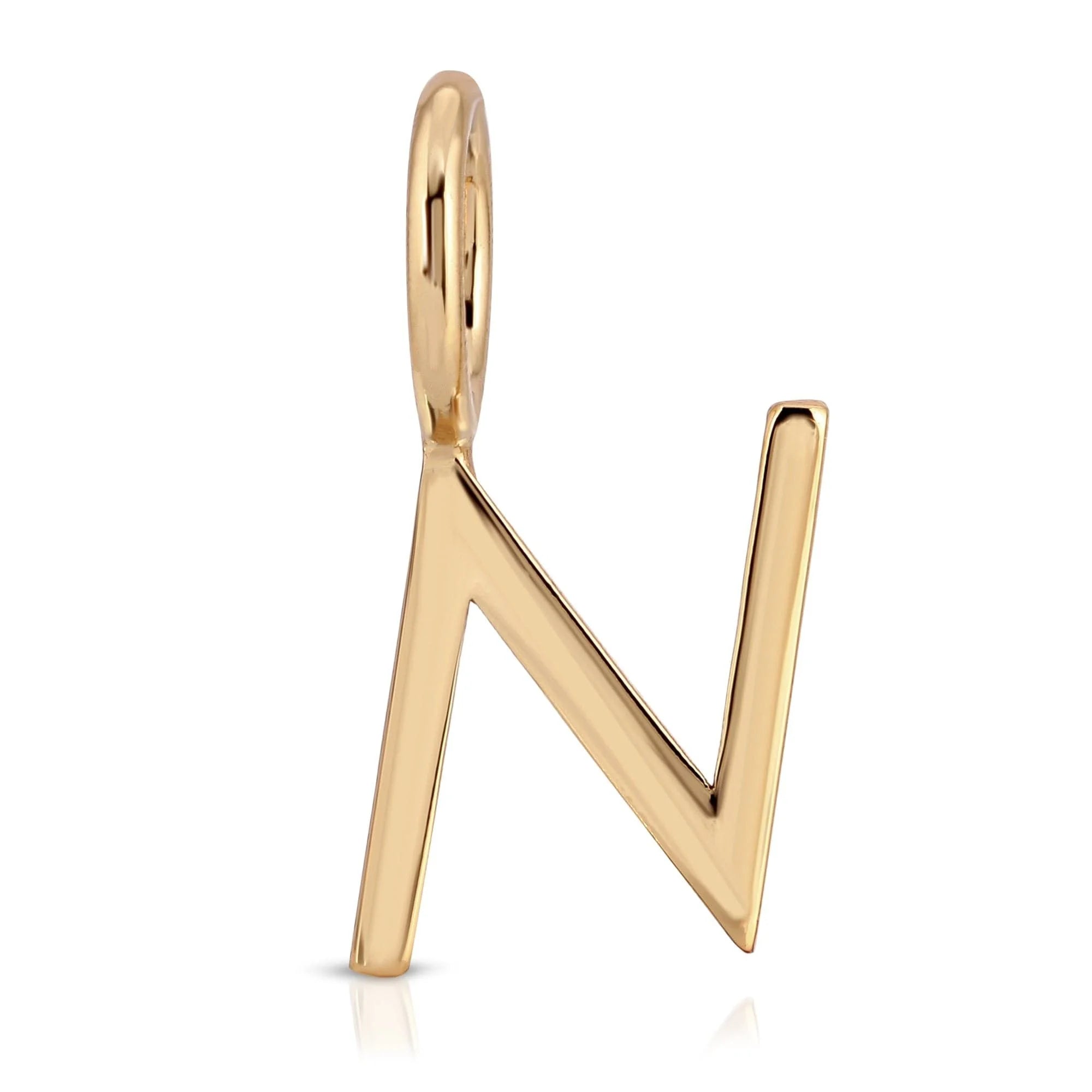 Gold letter N pendant from Essential Letters featuring recycled brass plated charms, 15mm letters