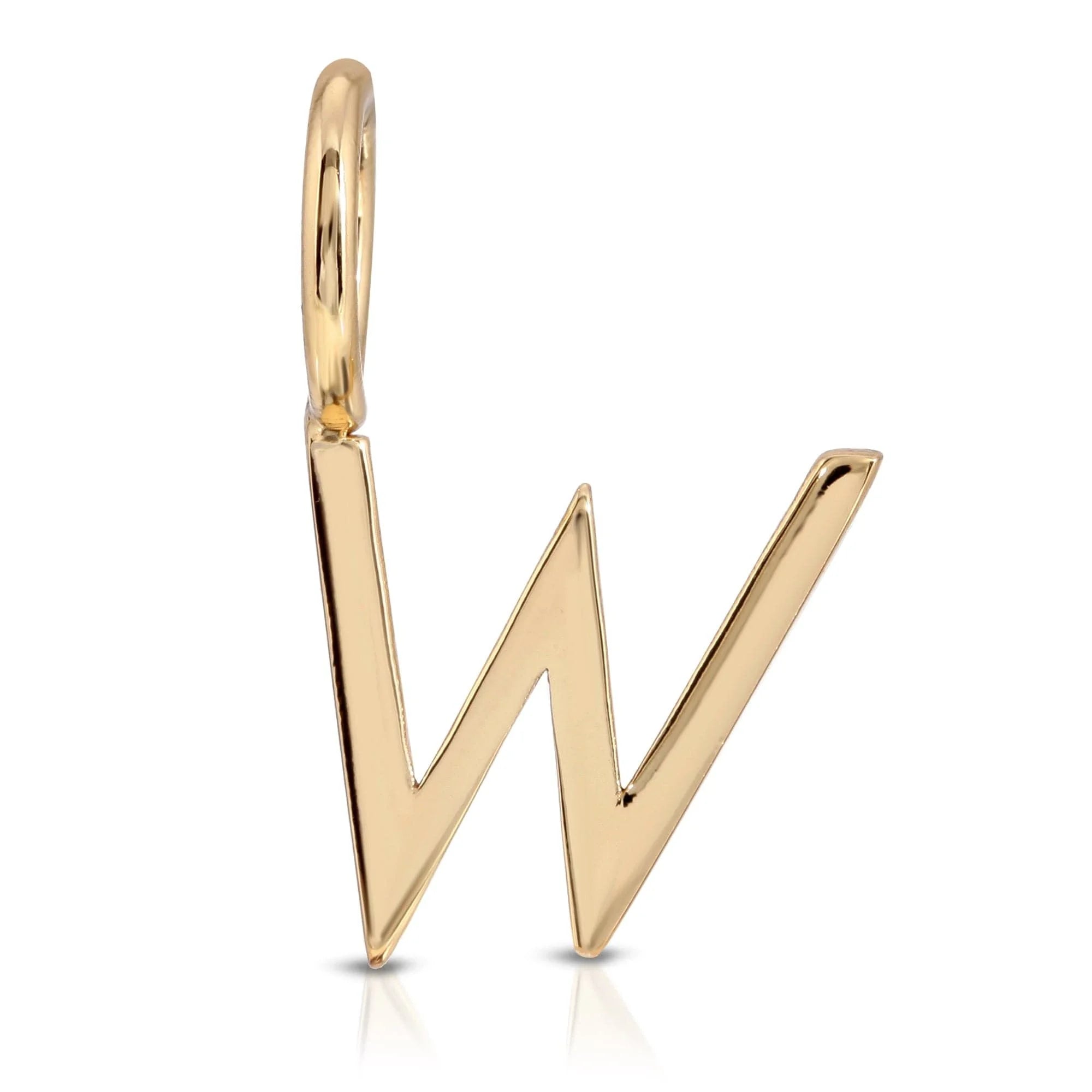 Gold letter W pendant from Essential Letters, recycled brass plated, letters measure 15mm