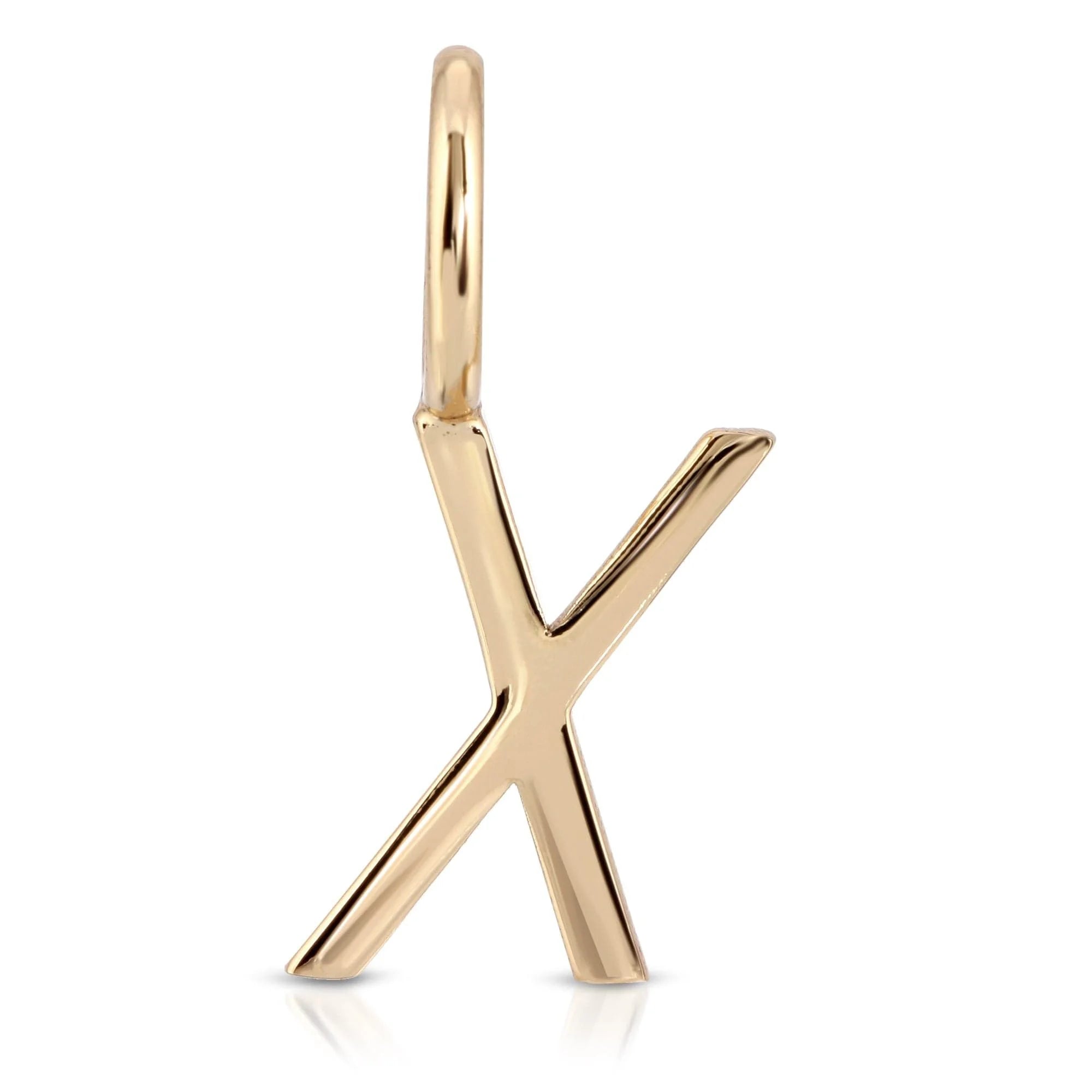 Gold letter X pendant from Essential Letters featuring recycled brass plated essential letter charms, letters measure 15mm