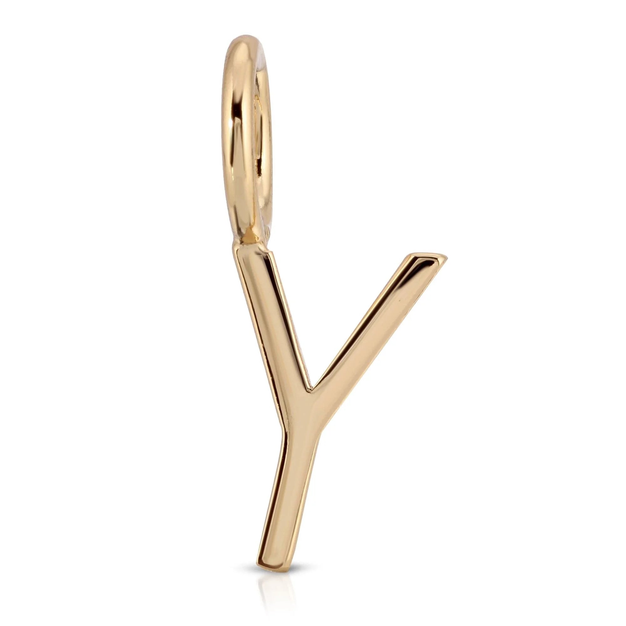 Gold letter Y pendant from Essential Letters collection, recycled brass plated, 15mm charms