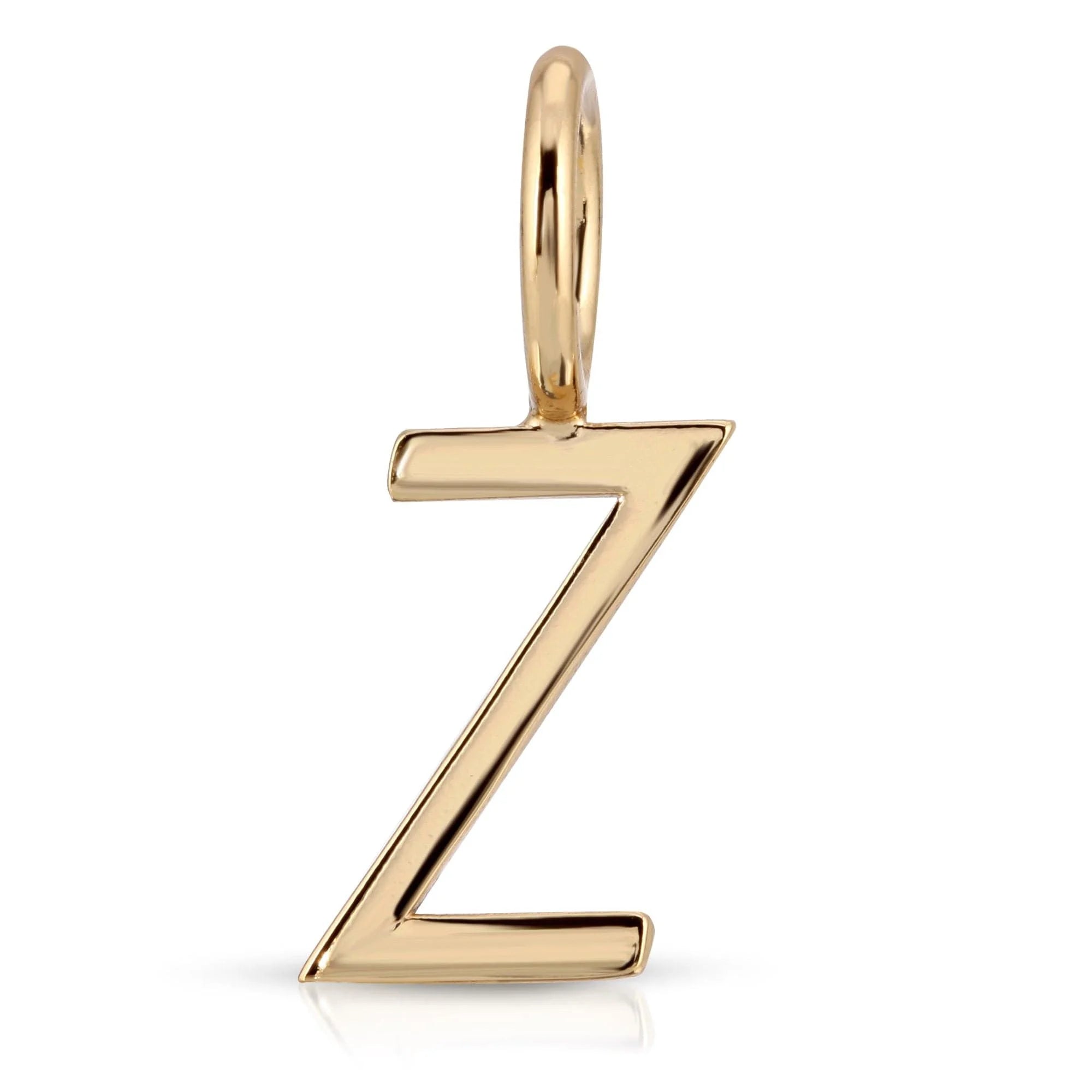 Gold letter Z pendant from Essential Letters collection, recycled brass plated, measures 15mm