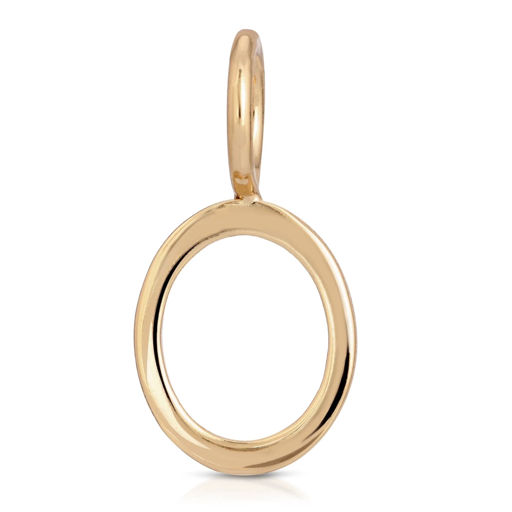 Gold oval pendant from Essential Letters featuring recycled brass plated essential letter charms, letters measure 15mm