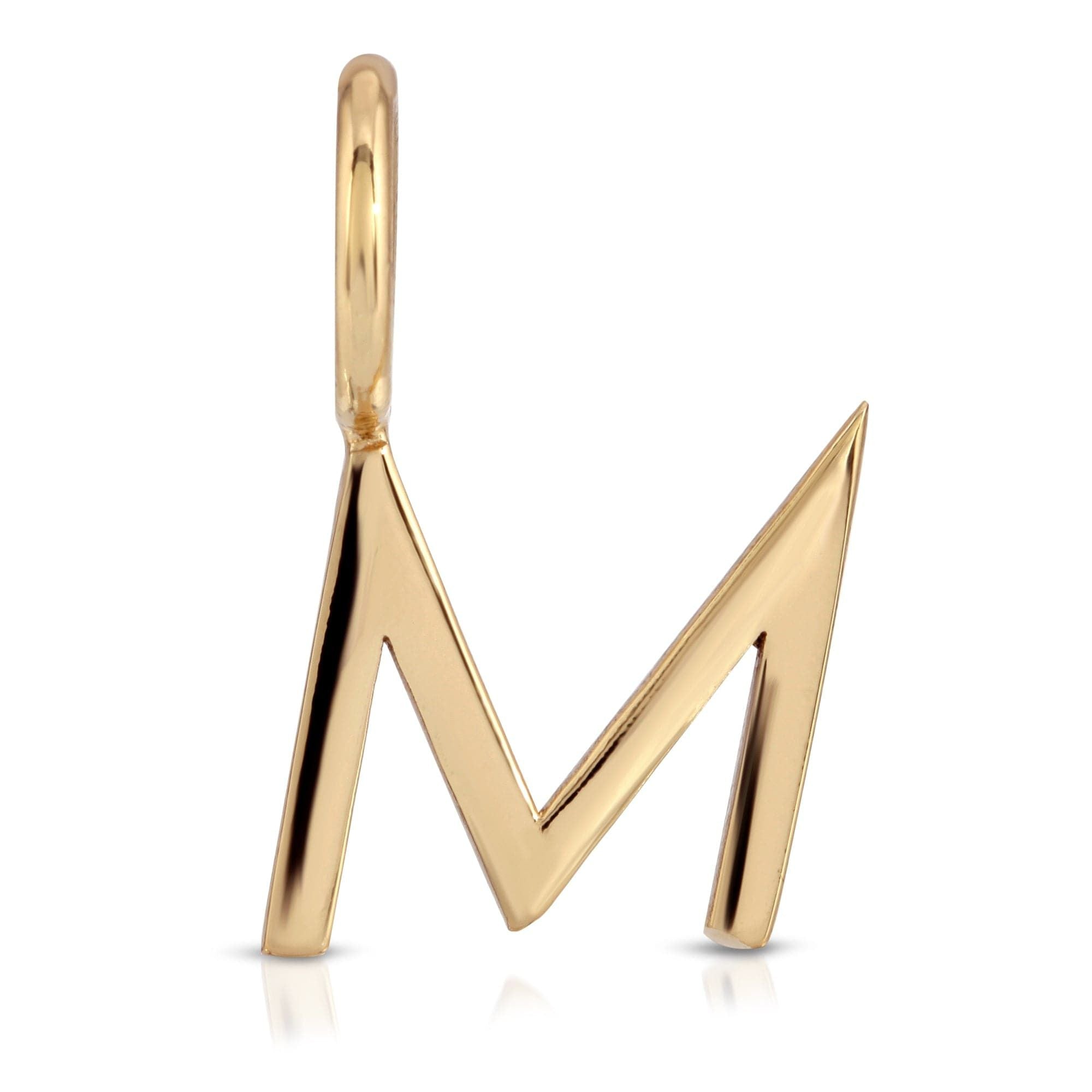 Gold letter M pendant from Essential Letters featuring recycled brass plated design