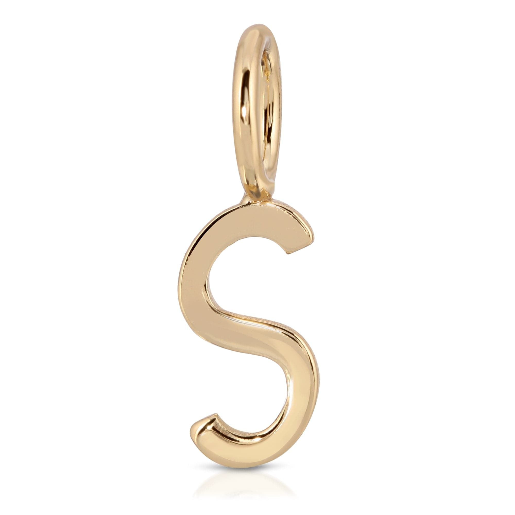 Gold letter S pendant from Essential Letters, crafted in recycled brass plated, 15mm size