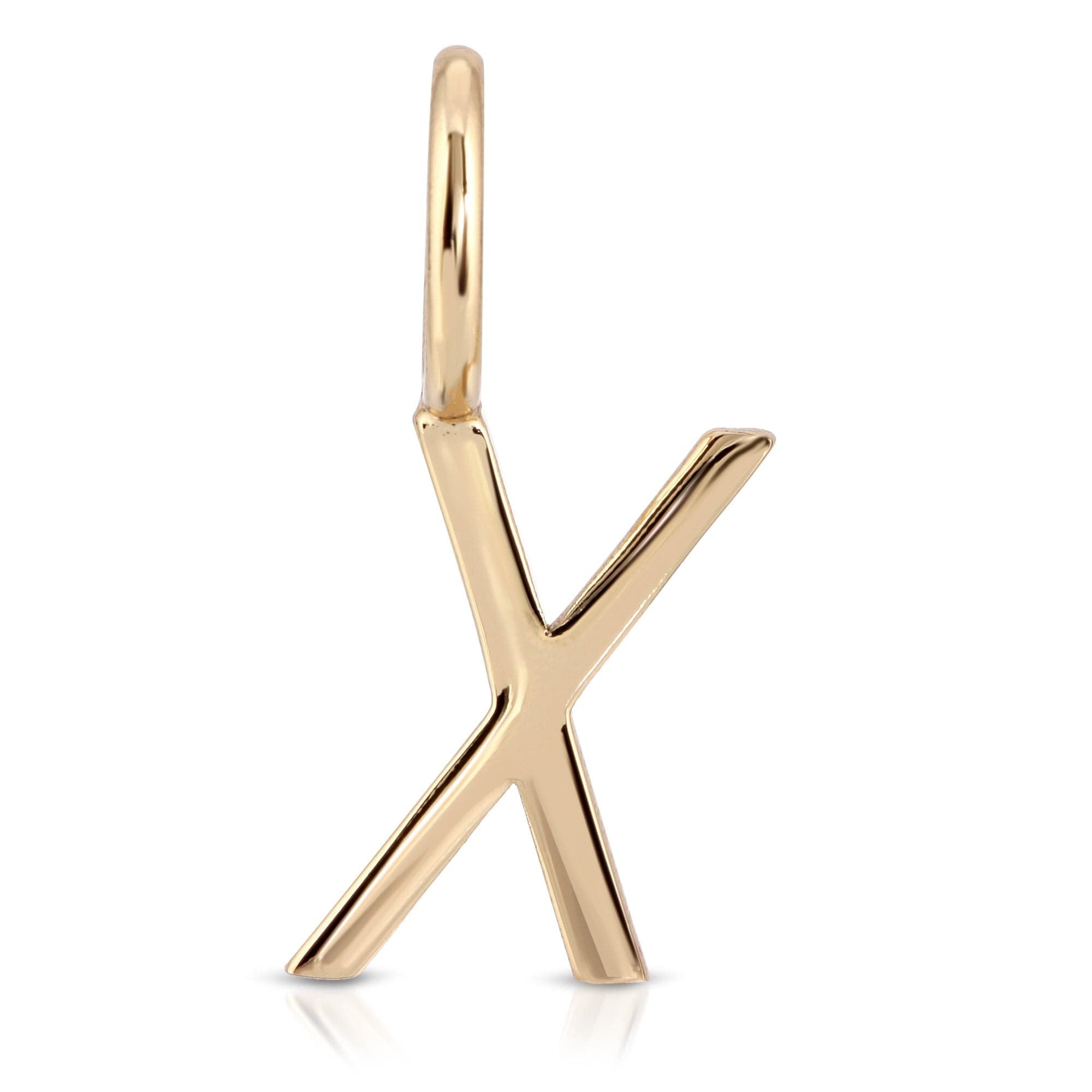 Gold letter X pendant from Essential Letters, recycled brass plated, letters measure 15mm