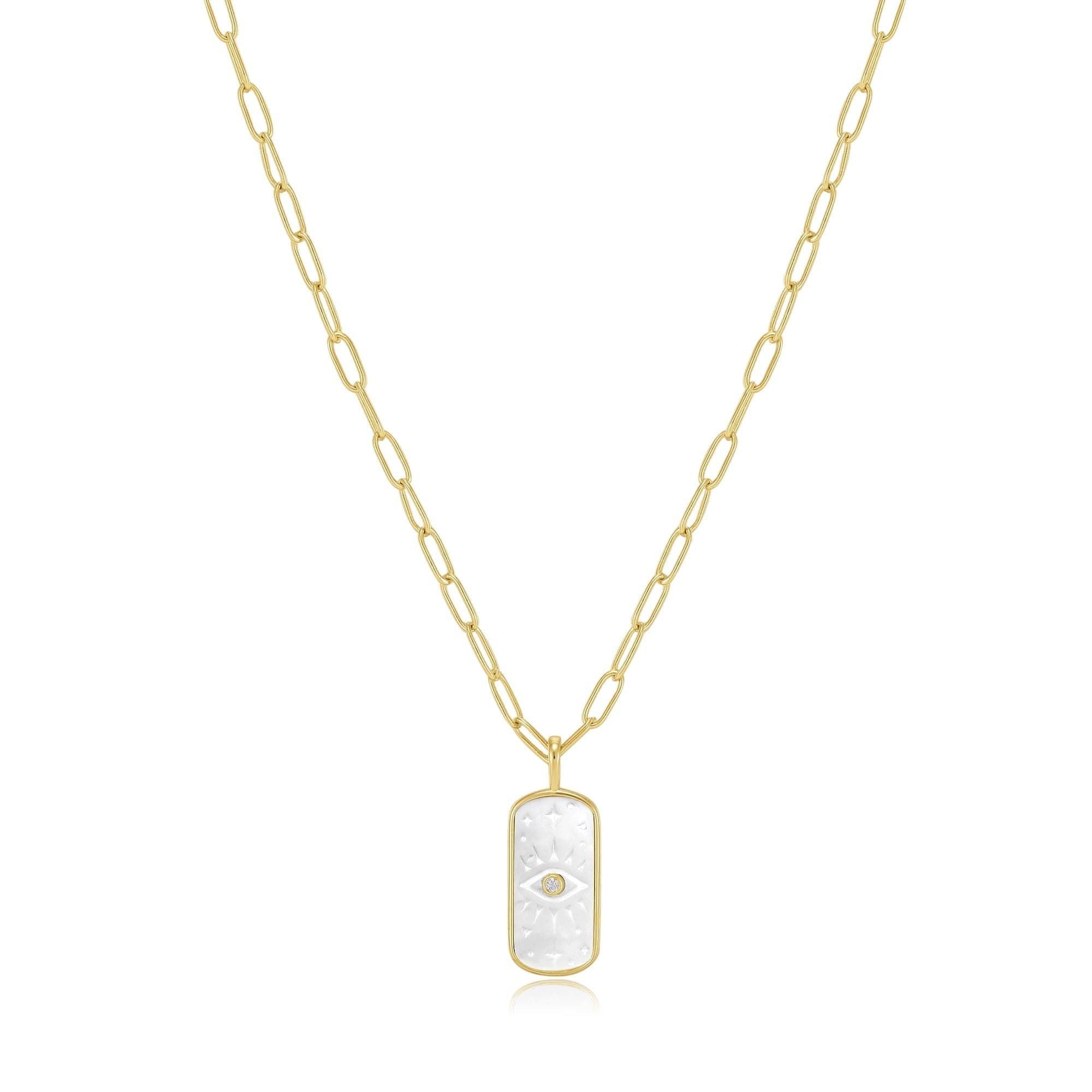 Gold Vermeil Necklace with Mother-of-Pearl Evil Eye Pendant, 14k Gold Vermeil Quality