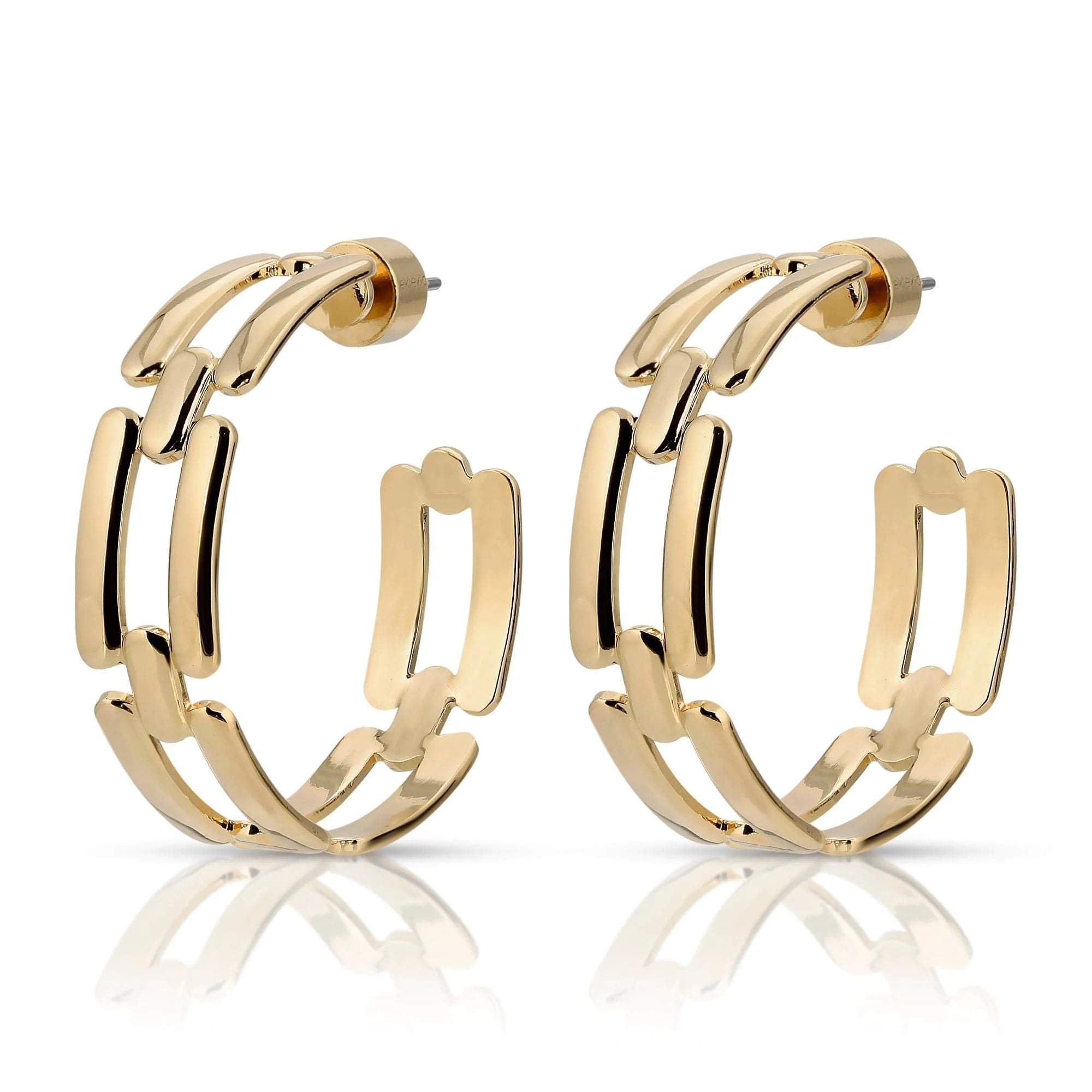 Pair of Fiona Hoops with chain style brass and recycled brass plating, hypoallergenic surgical steel
