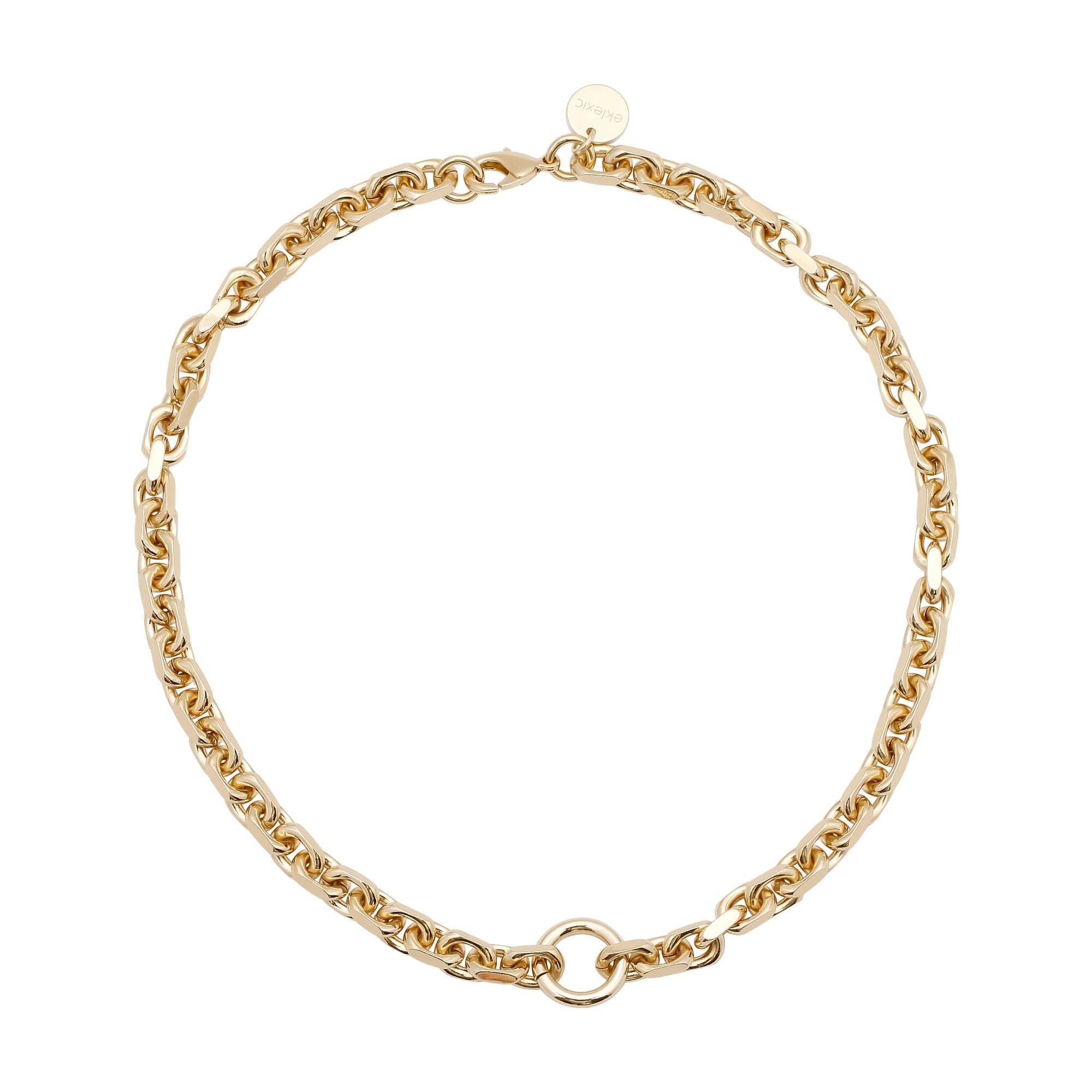 Gigi Necklace featuring a stylish gold chain with recycled brass plating and edge cable link