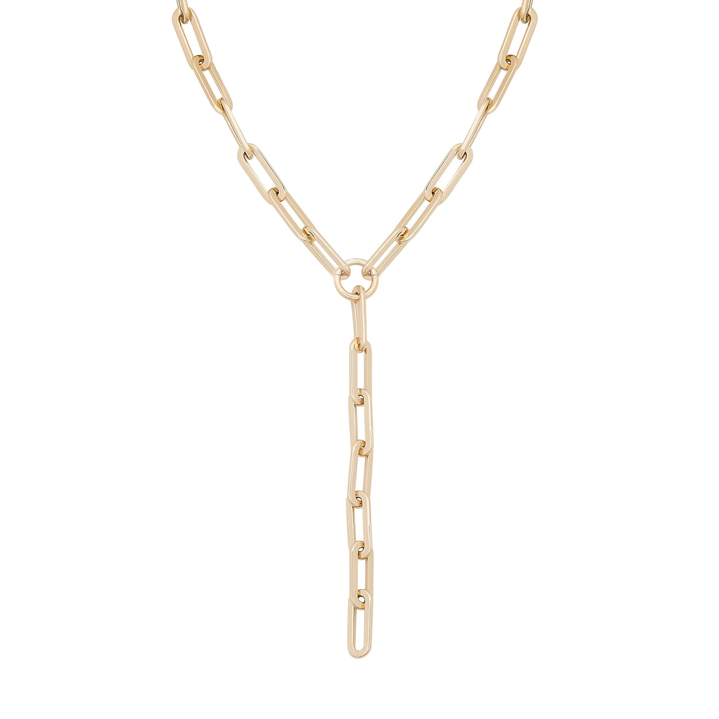 Gold-toned Gisele XL Paper Clip Chain Lariat featuring a stylish large paperclip design