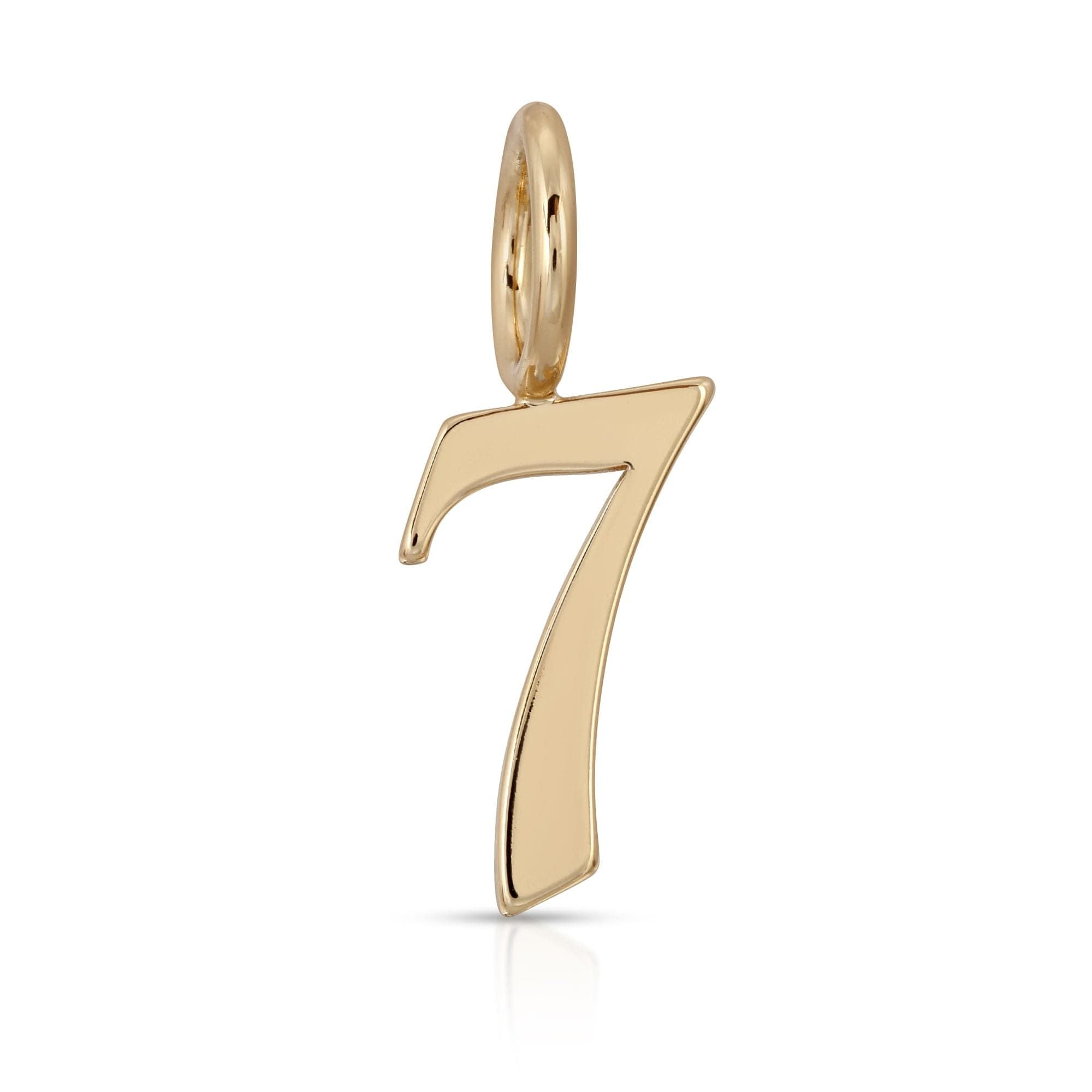 Gold number seven pendant from Gothic Numbers, 17mm recycled brass plated charm