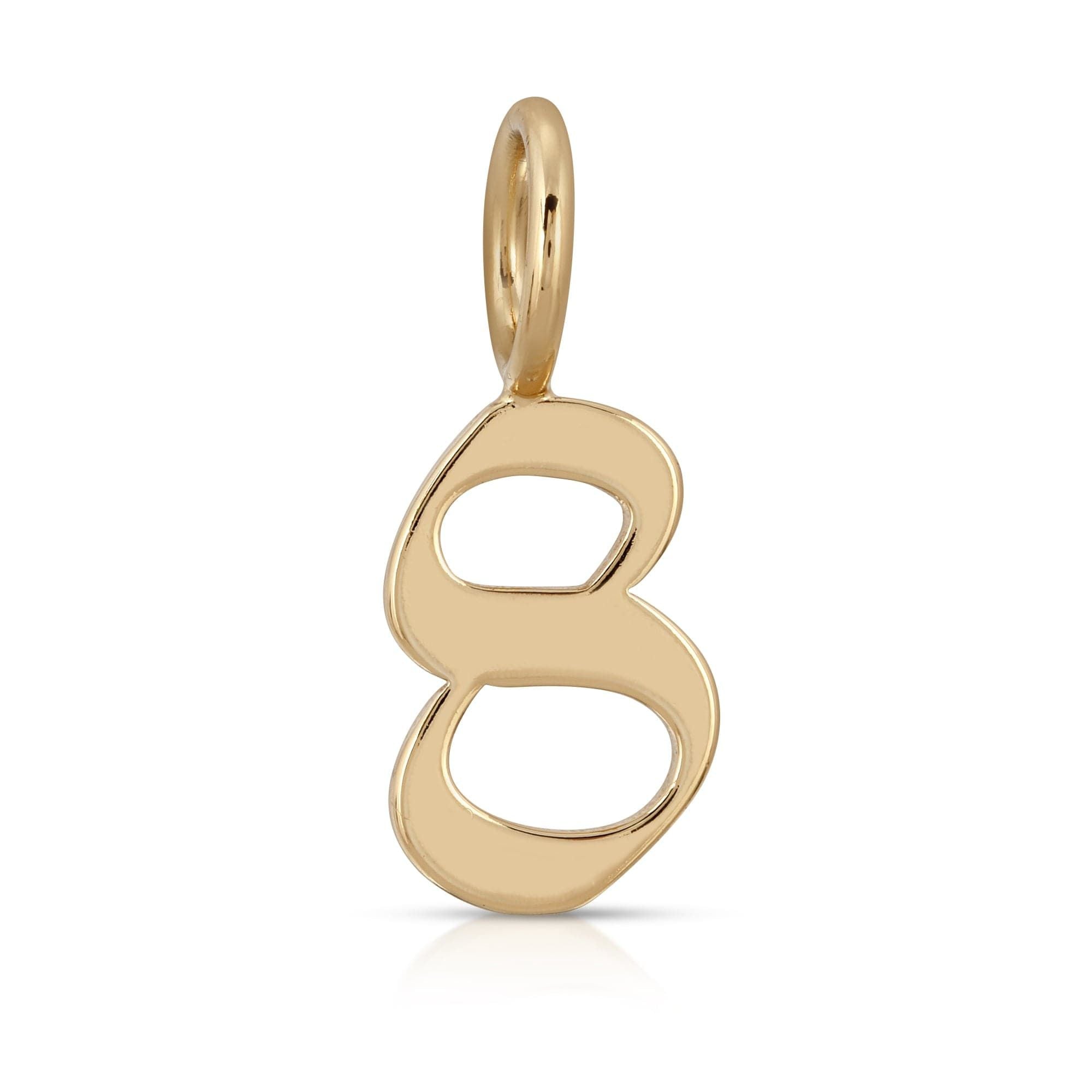 Gold number eight pendant from Gothic Numbers, part of recycled brass plated gothic number charms