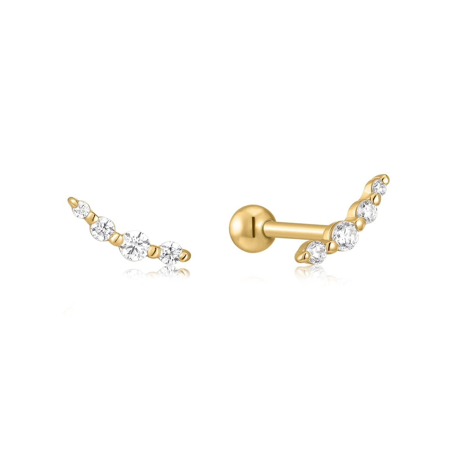 Gold helix earrings in 14k gold vermeil with cubic zirconia, vermeil measures 7mm