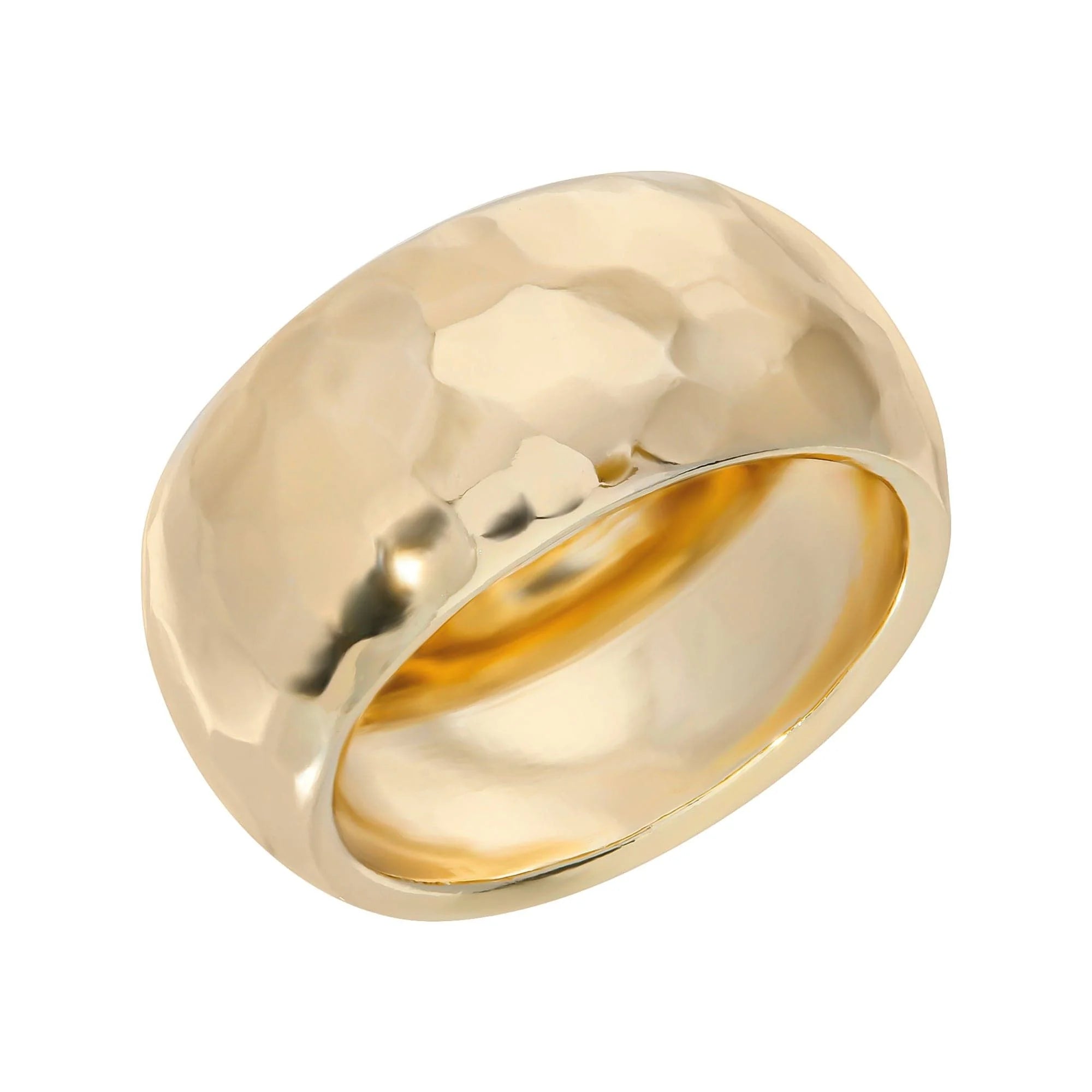 Hammered gold 5mm wide domed ring for a stylish, wide domed jewelry look