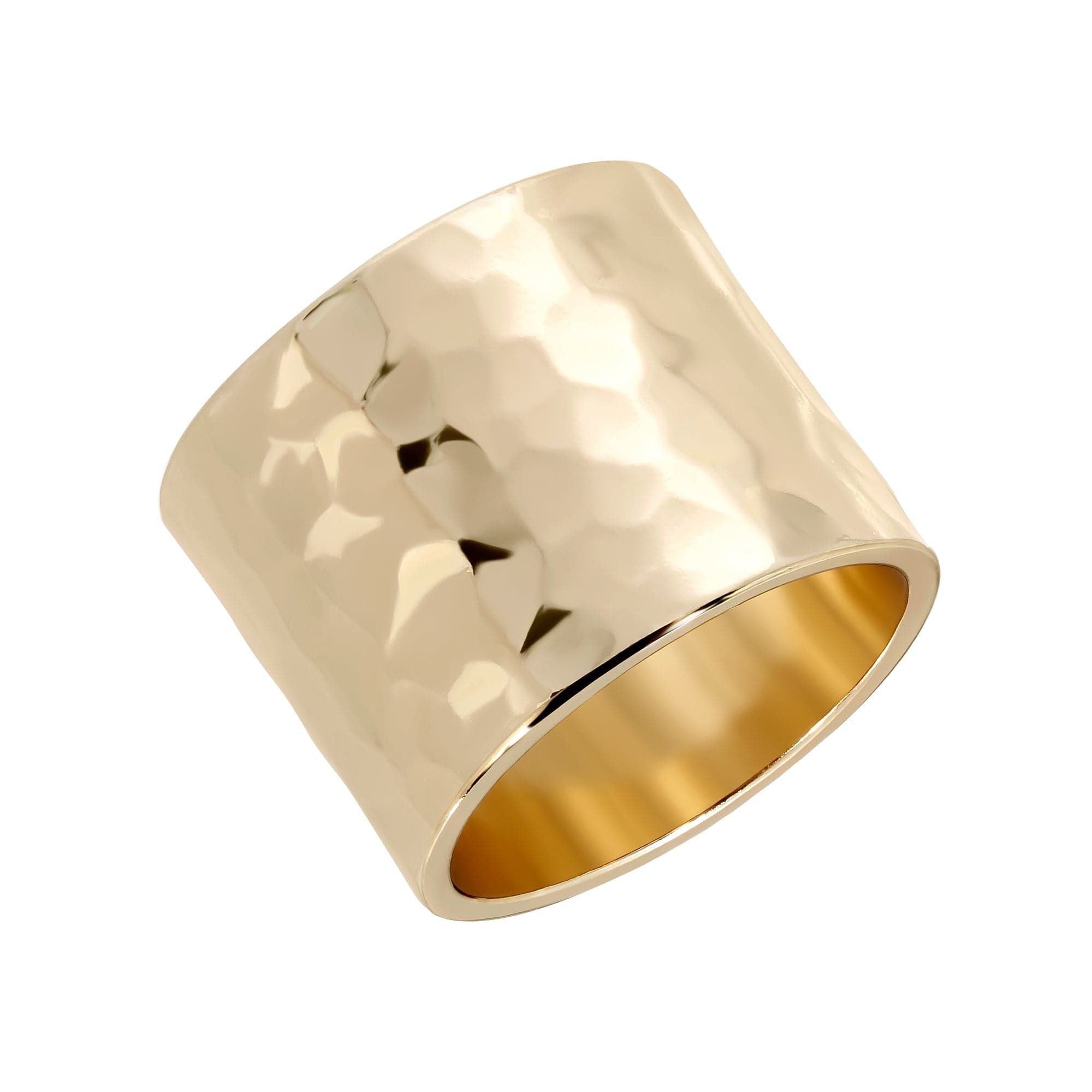 Hammered gold ring featuring a stylish design in a hammered wide ring style