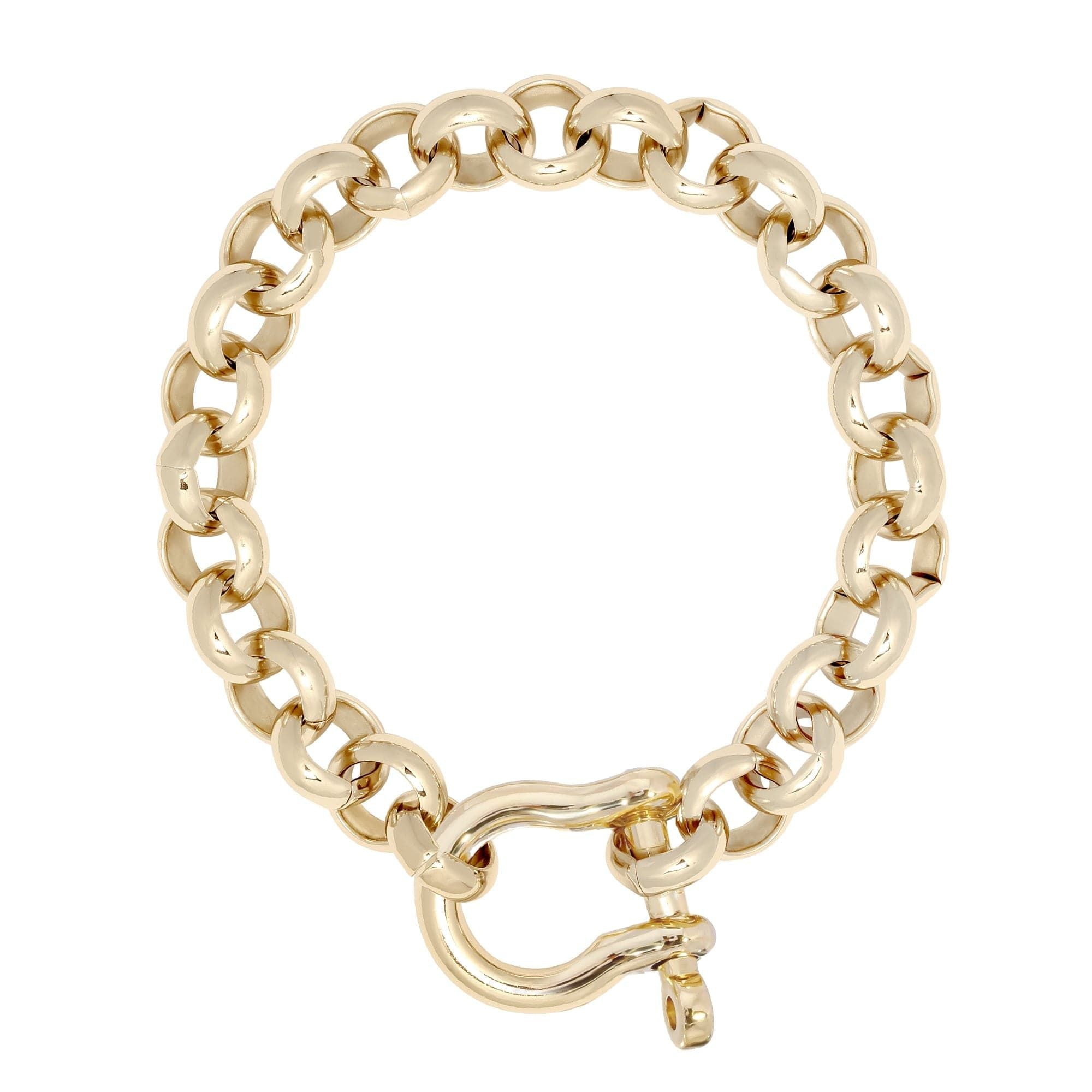 Gold chain bracelet with shackle clasp, perfect for a powerful wrist stack, Harley Bracelet