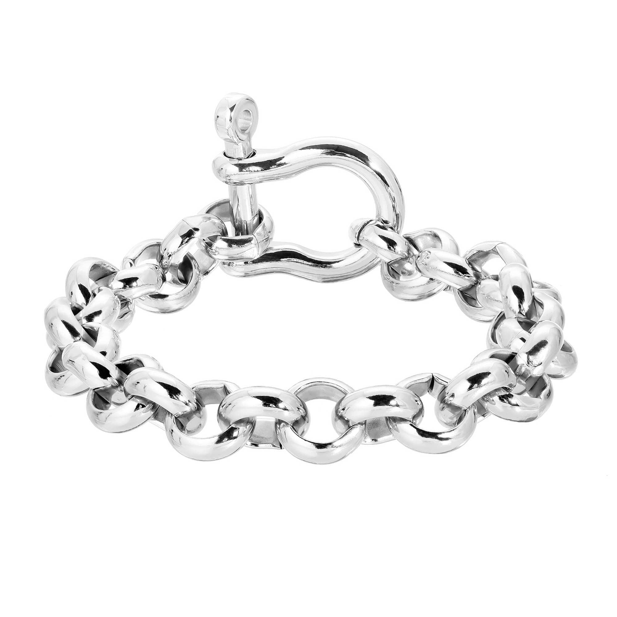 Silver chain bracelet with shackle clasp for a powerful wrist stack, Harley Bracelet