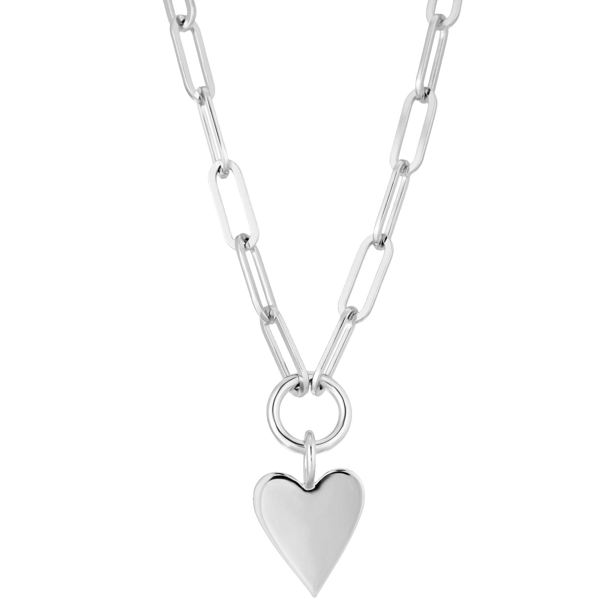 Silver Heart Pendant Necklace featuring a medium Helena pendant on a large elongated link