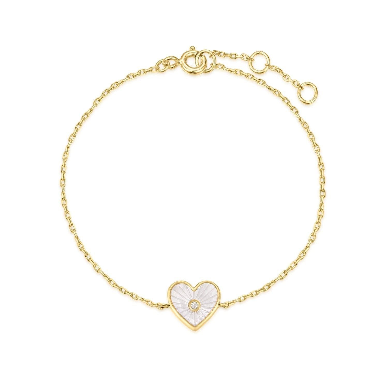 Gold Vermeil bracelet featuring a mother-of-pearl heart pendant with CZ center stone