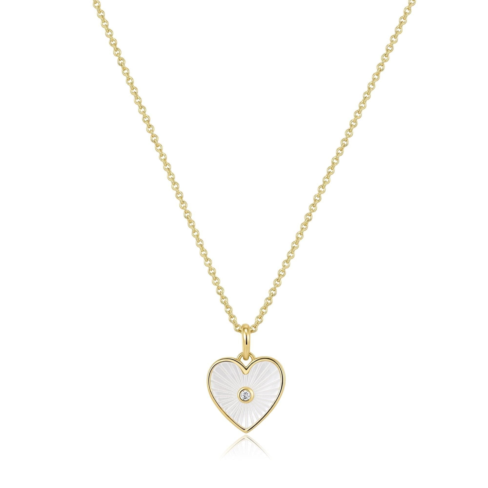 Gold Vermeil Necklace featuring a white heart pendant and sparkling CZ stone