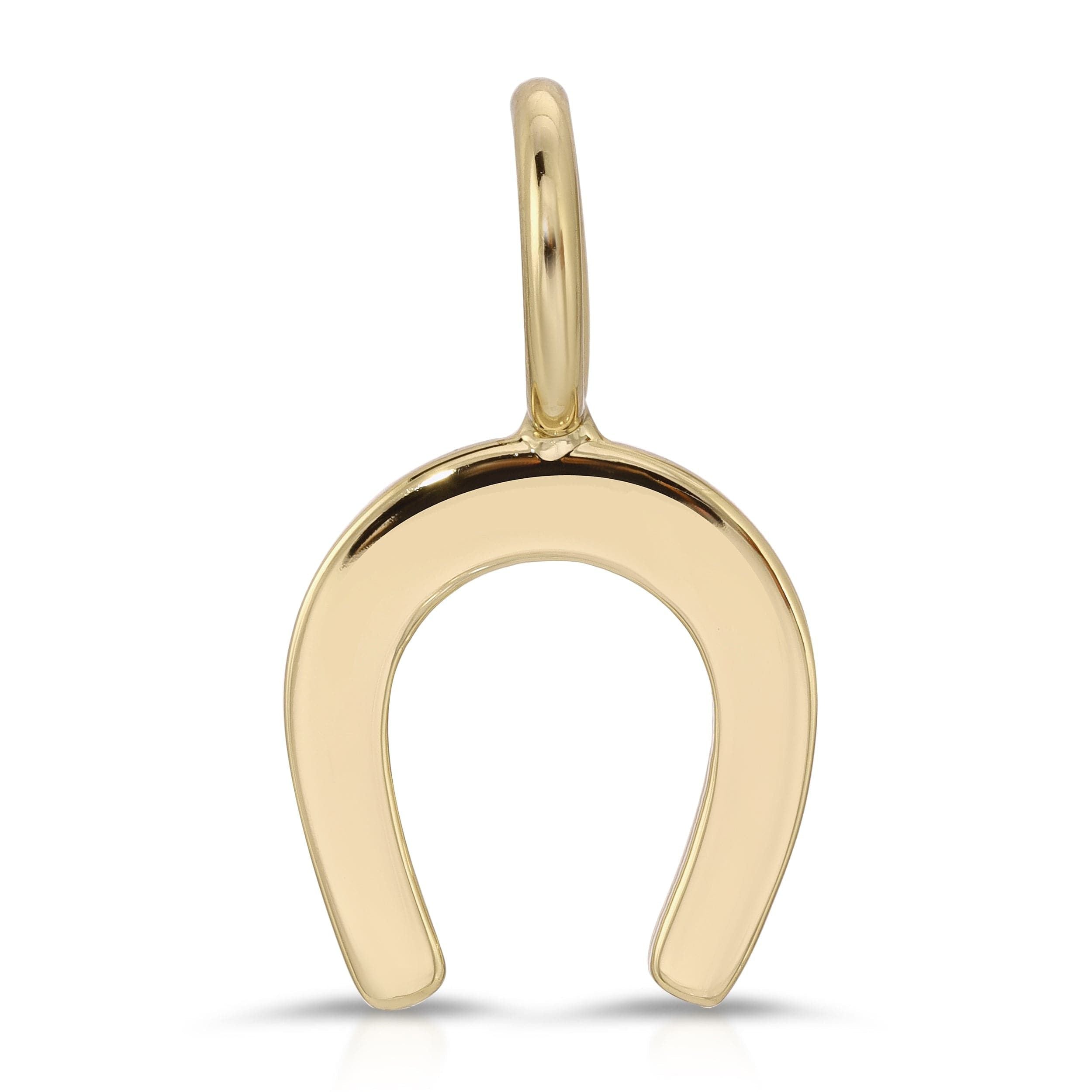 Gold horseshoe pendant in Horseshoe Charm with recycled brass finishes and rhodium plating