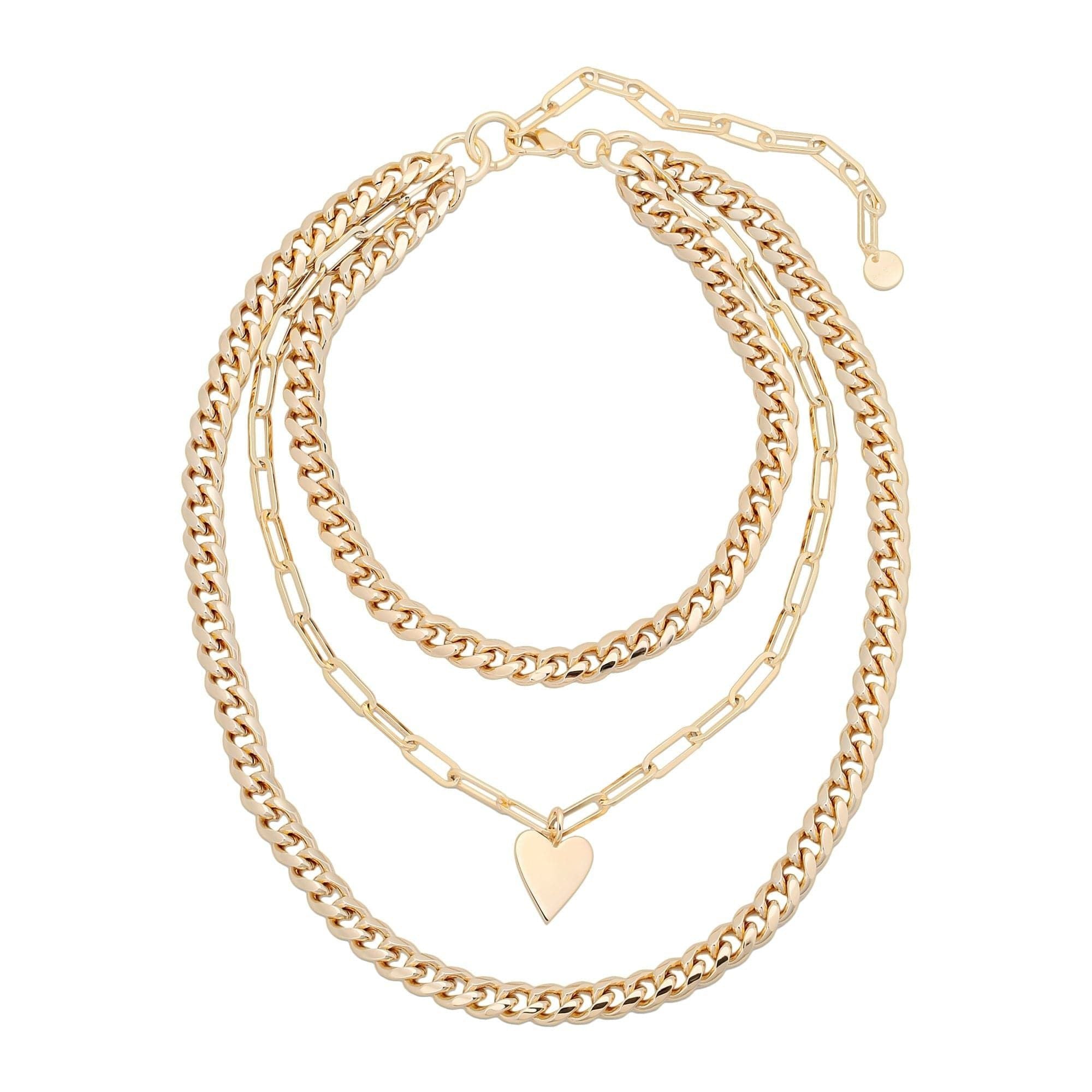 Gold-toned Kingston Necklace featuring layered Cuban link chains and heart pendant