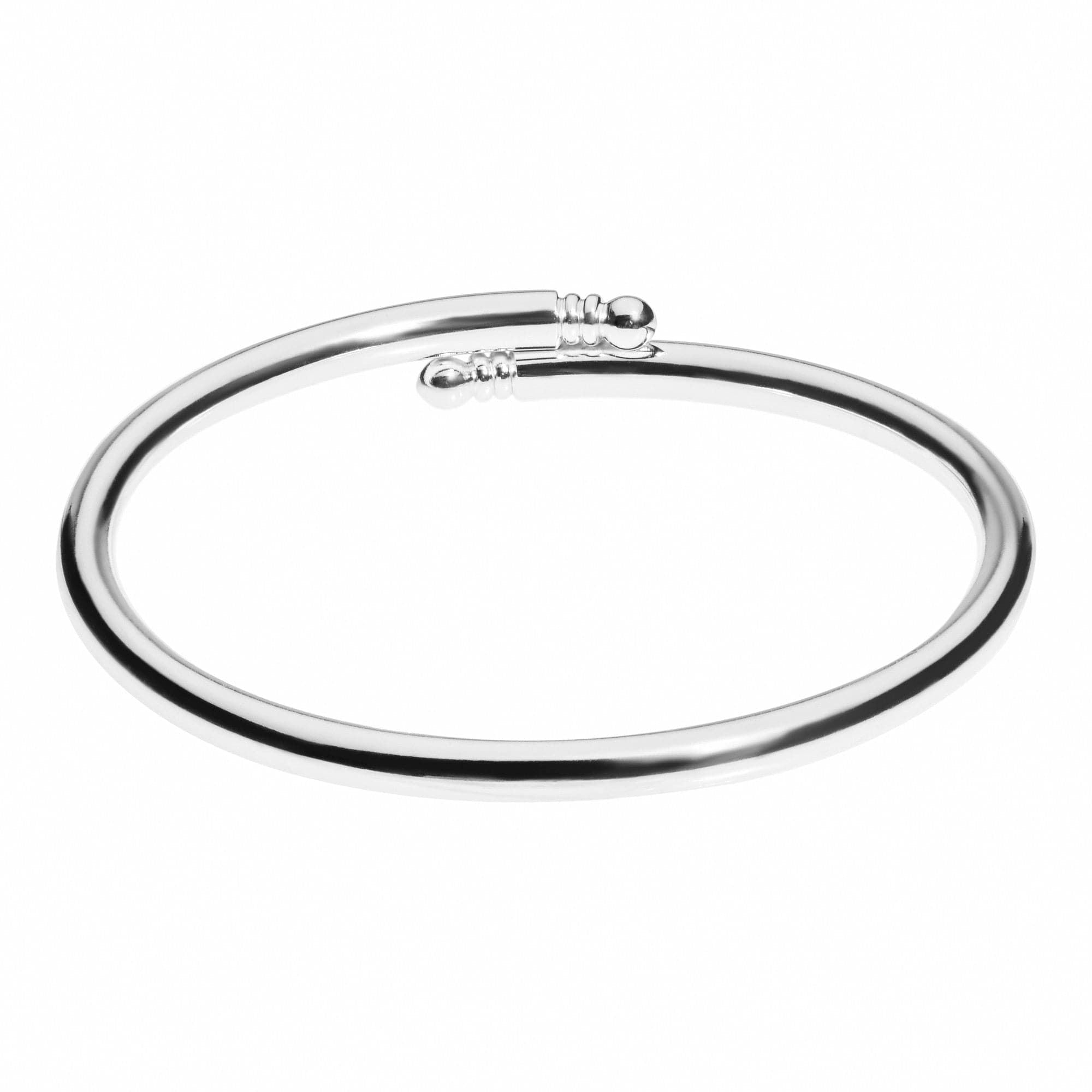 Silver open-ended bangle from the Knob Ended Bangle collection of fine jewelry