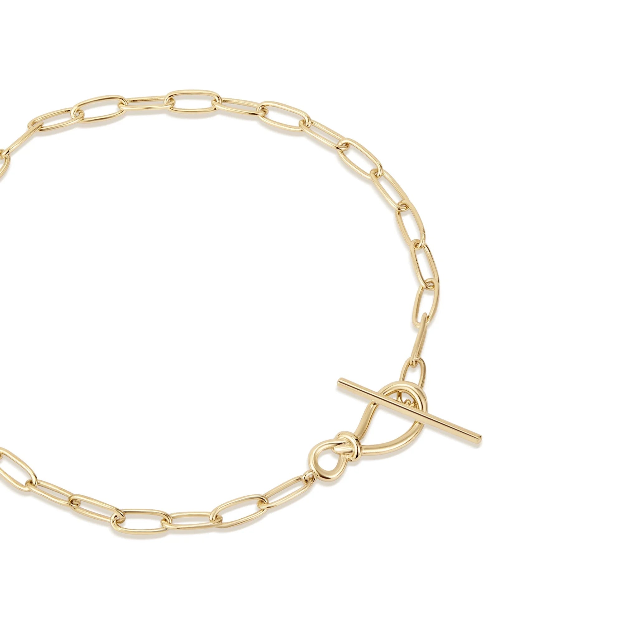 Sterling silver paperclip chain bracelet with knot toggle clasp
