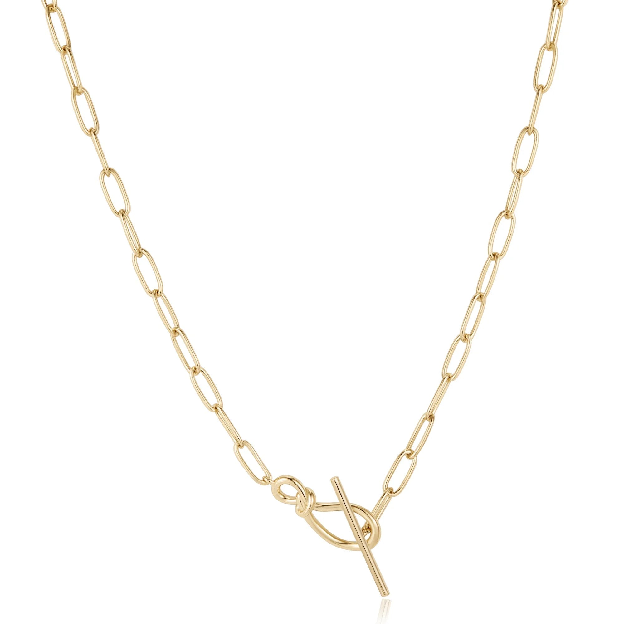 Gold chain necklace with toggle clasp featuring 14k gold plated coin pendant necklace style