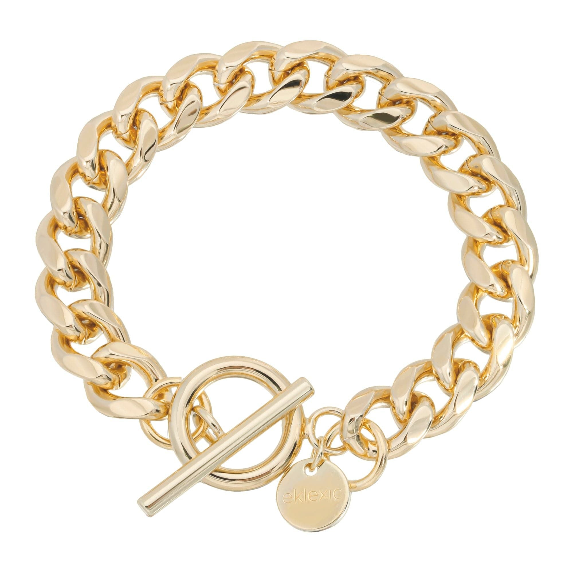 Gold-toned Kris Bracelet featuring a rounded squared Cuban link chain and toggle clasp