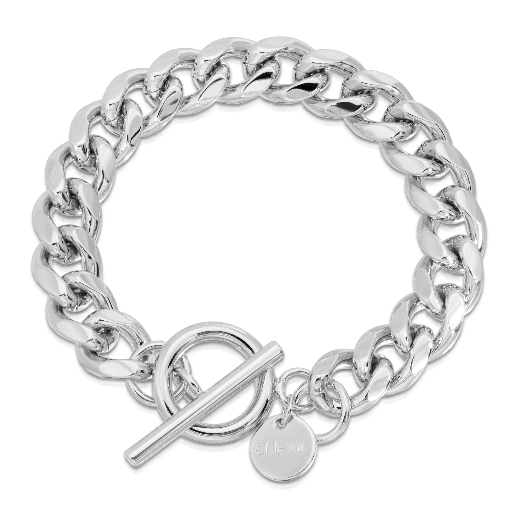 Silver Cuban link chain Kris Bracelet with rounded squared toggle clasp