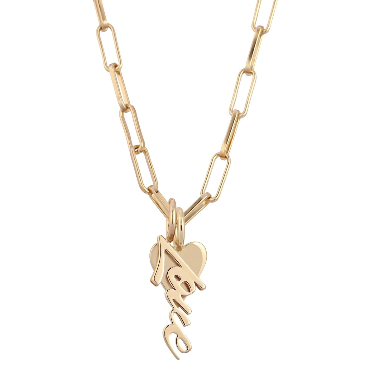 Gold chain necklace with heart and name pendant from Laira Charm Necklace collection