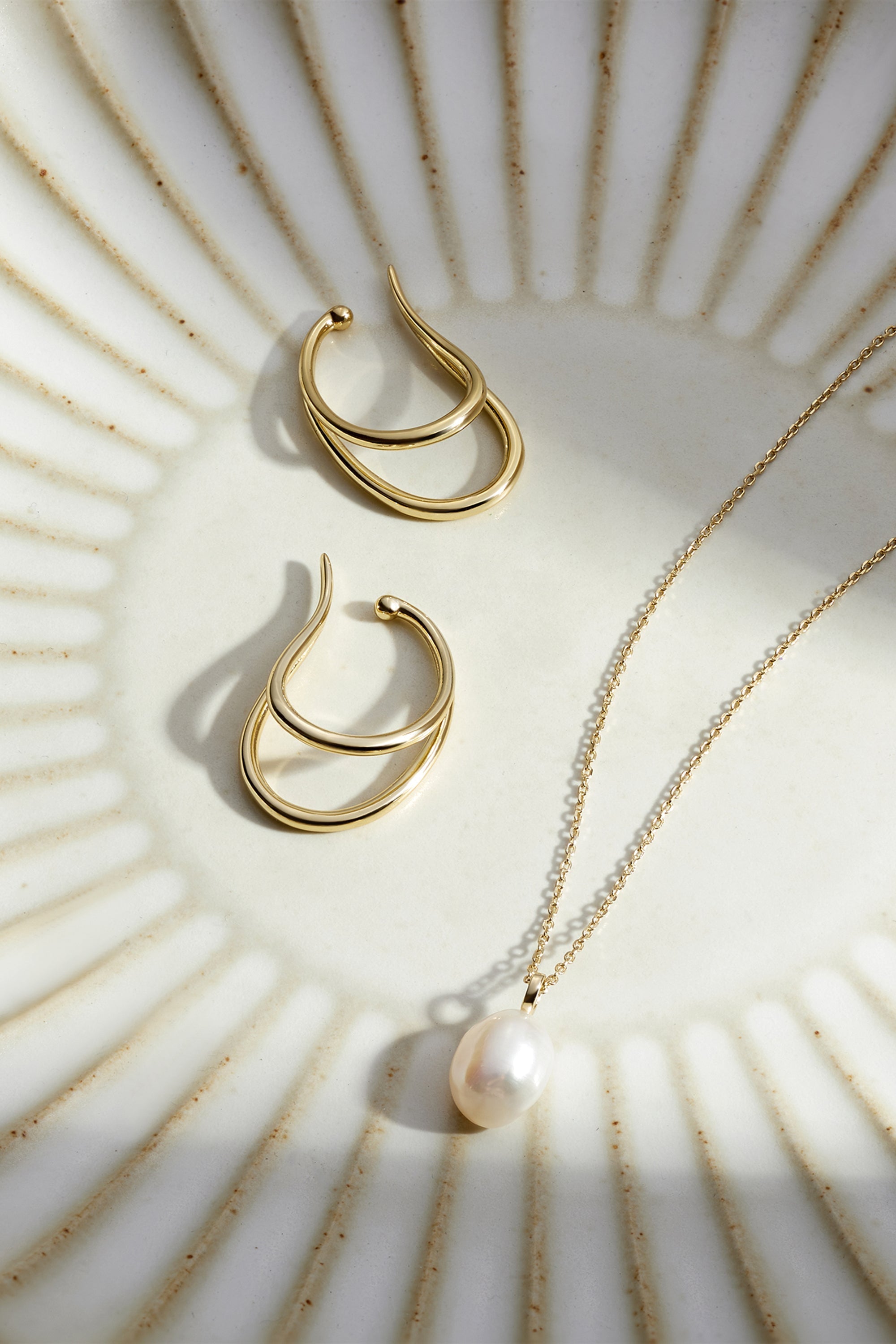 Elegant Gold Jewelry Set featuring a Large Dual Ear Cuff in 14k Gold