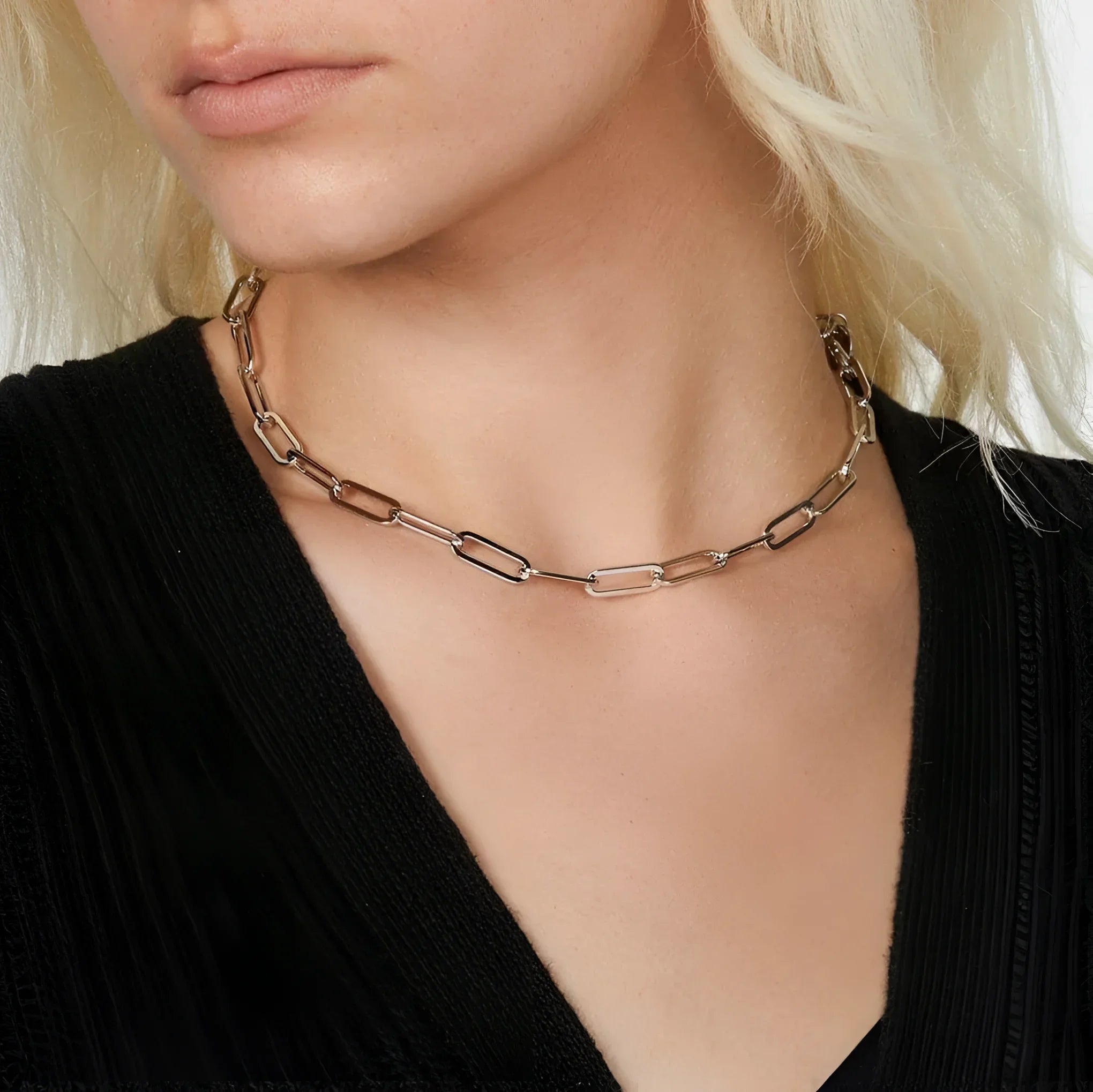 Large Elongated Link Chain necklace featuring recycled brass paper clip links