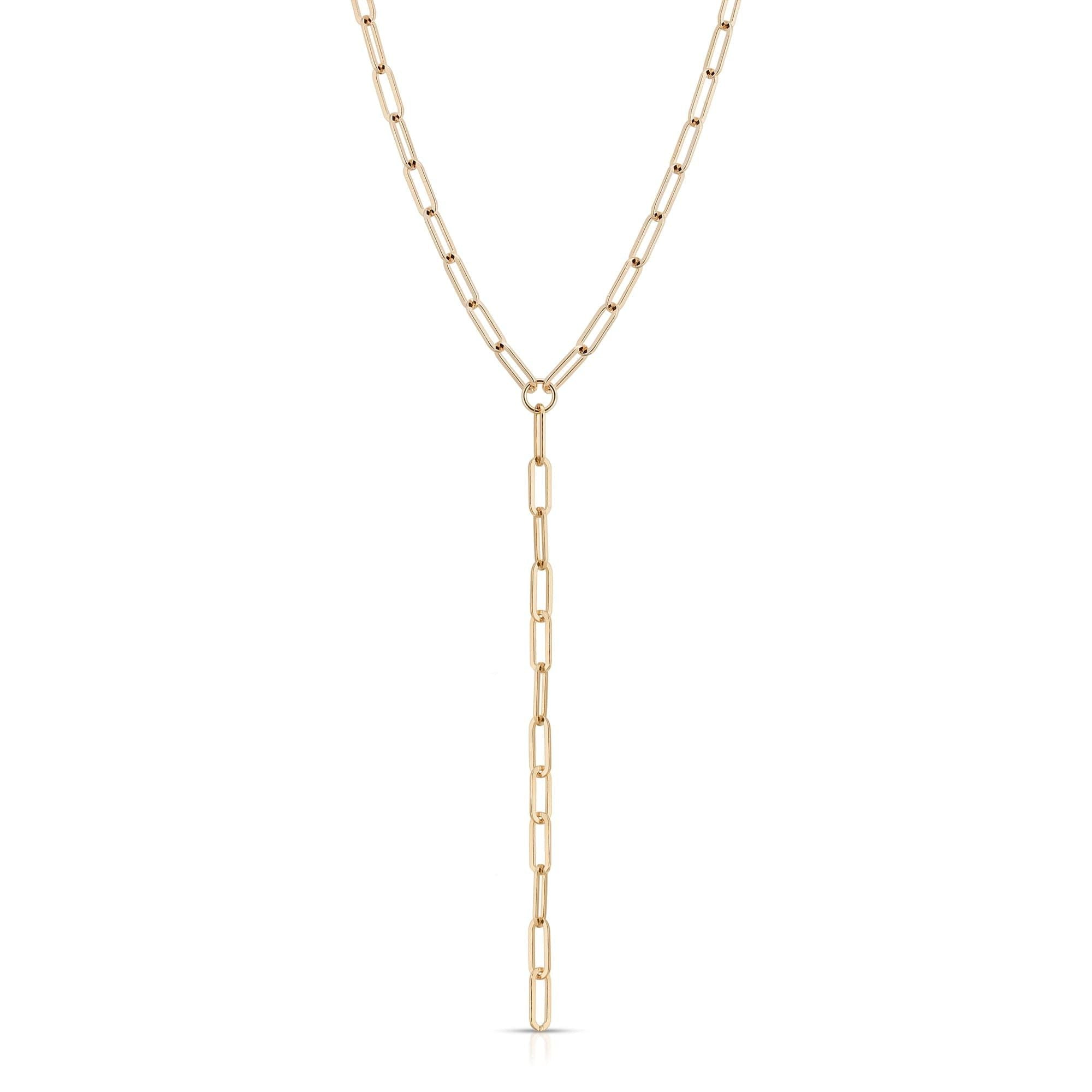 Gold-toned recycled brass plated elongated link lariat Y-necklace in large size