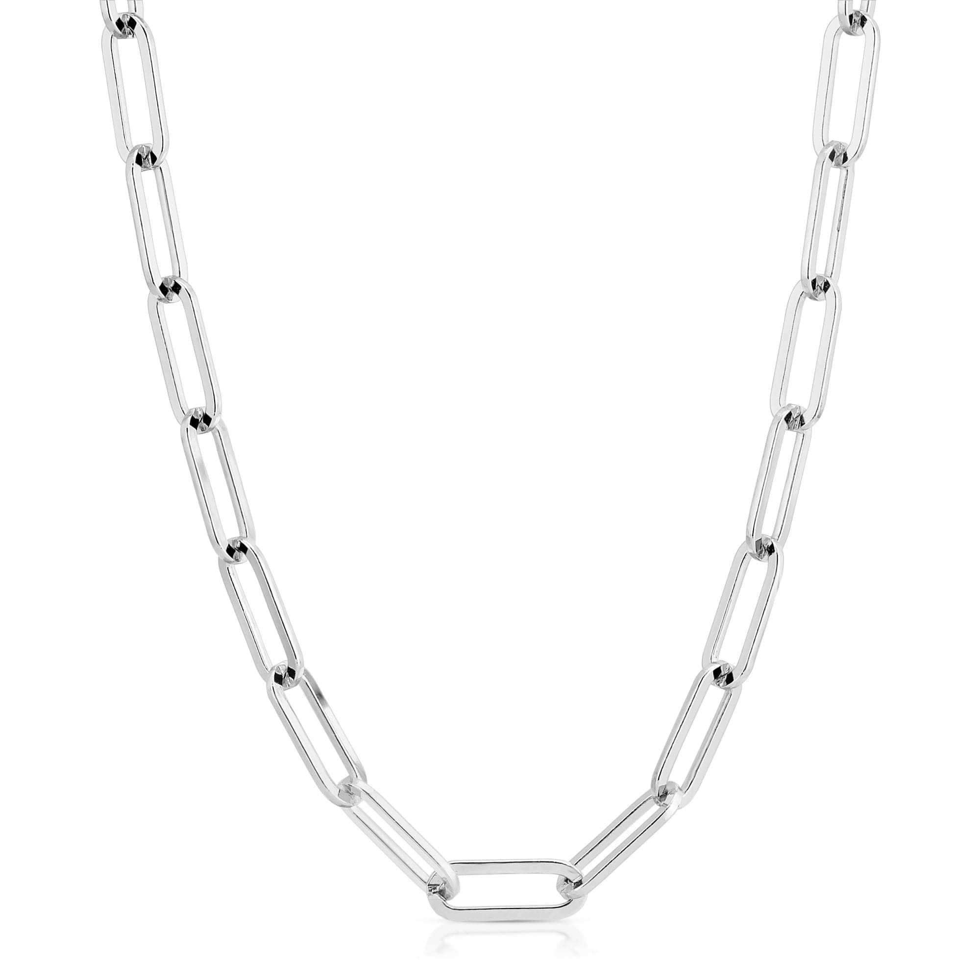 Silver chain link necklace from the Large Elongated Link Mask Chain, rhodium-silver plated