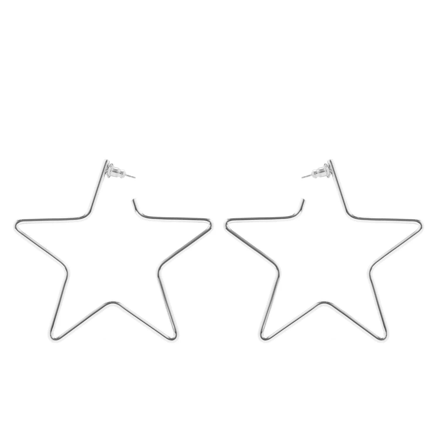 Silver star hoop earrings from Large Full Star Earrings collection