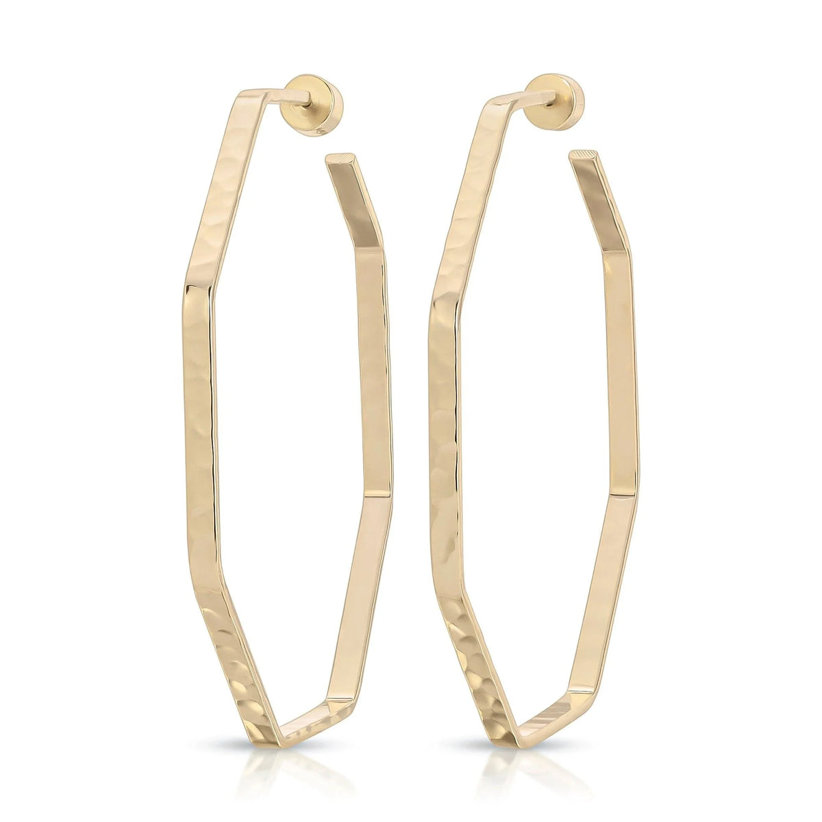 Gold geometric hoop earrings from Large Hammered Octagon Shaped Hoops collection