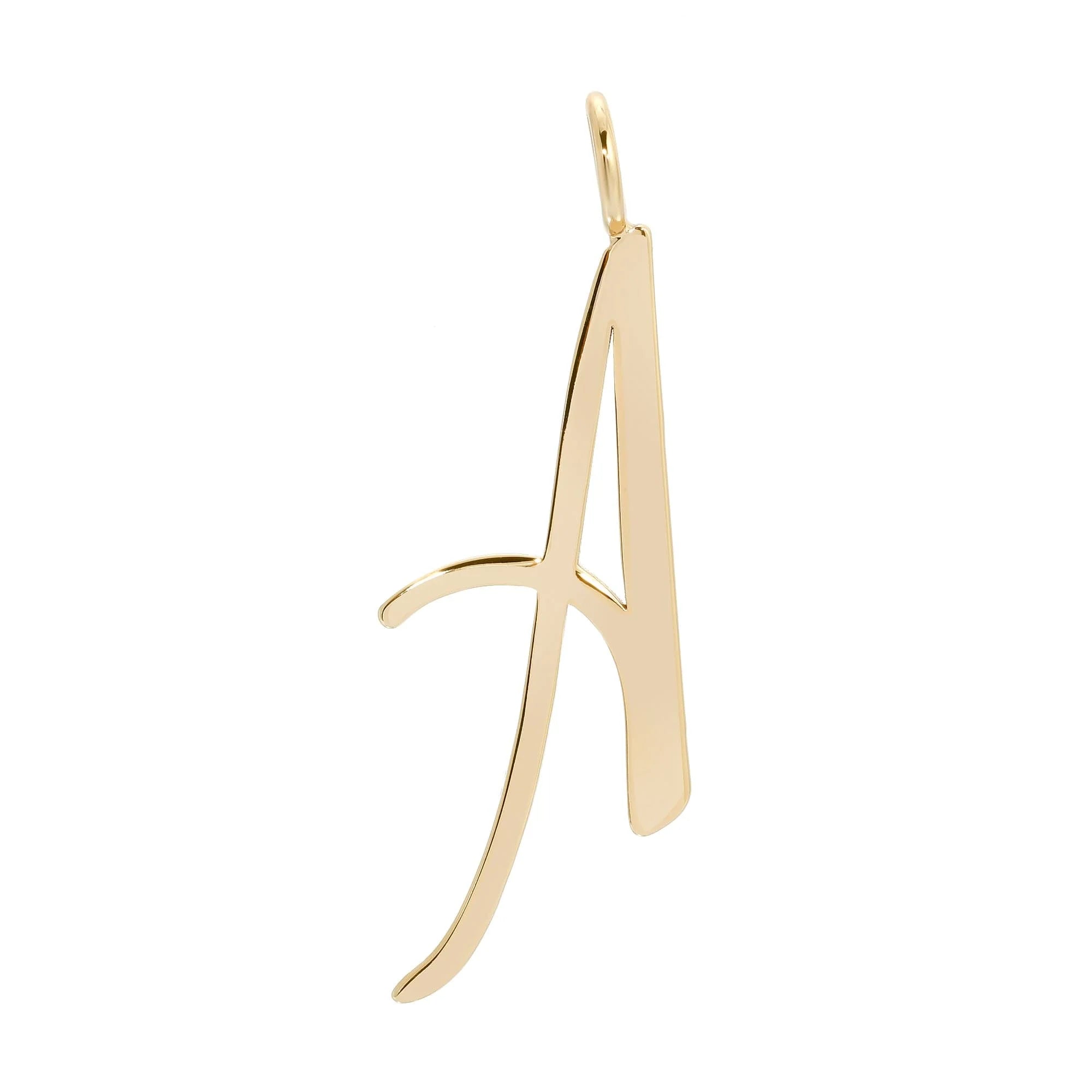 Gold letter A pendant on elongated link chain from Large Letter Pendants collection
