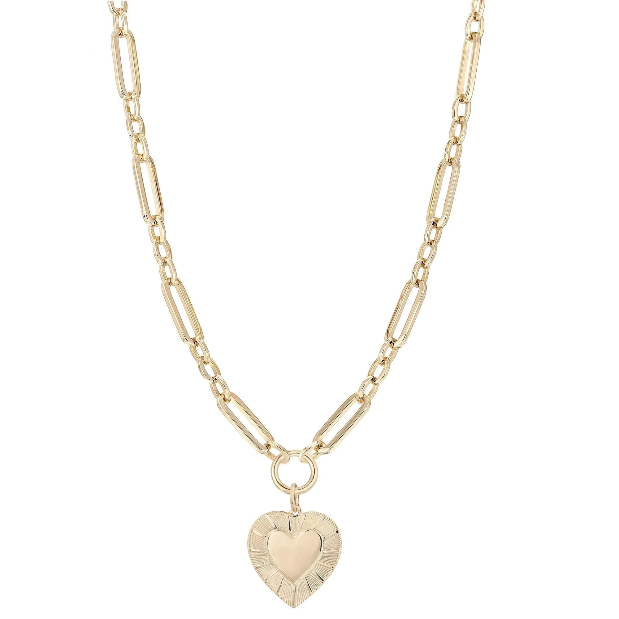 Gold Heart Pendant Necklace with Large Multi Link Chain and Hildegard Heart Pendant