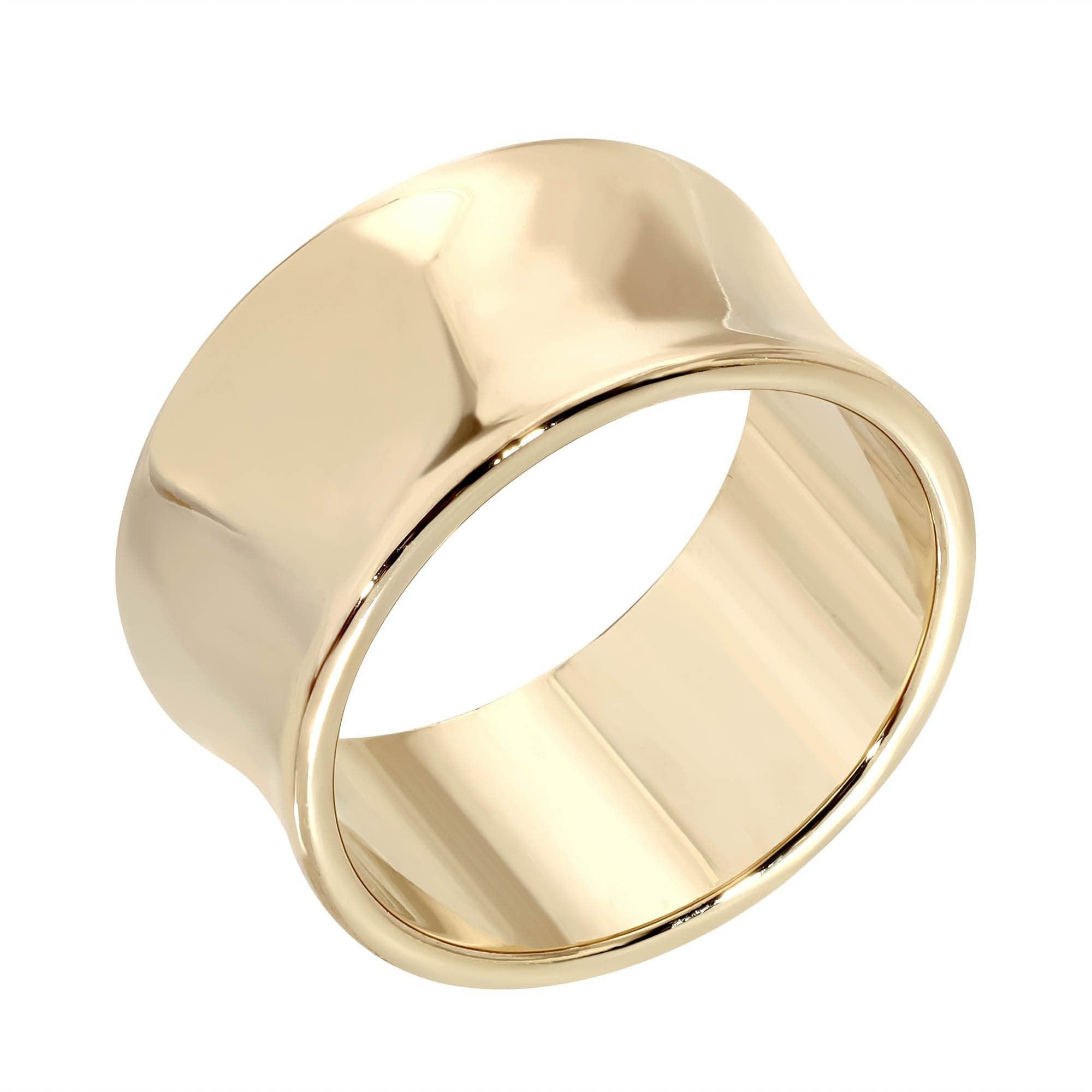 Gold-colored wide band Large Olivia Ring made from concave recycled brass