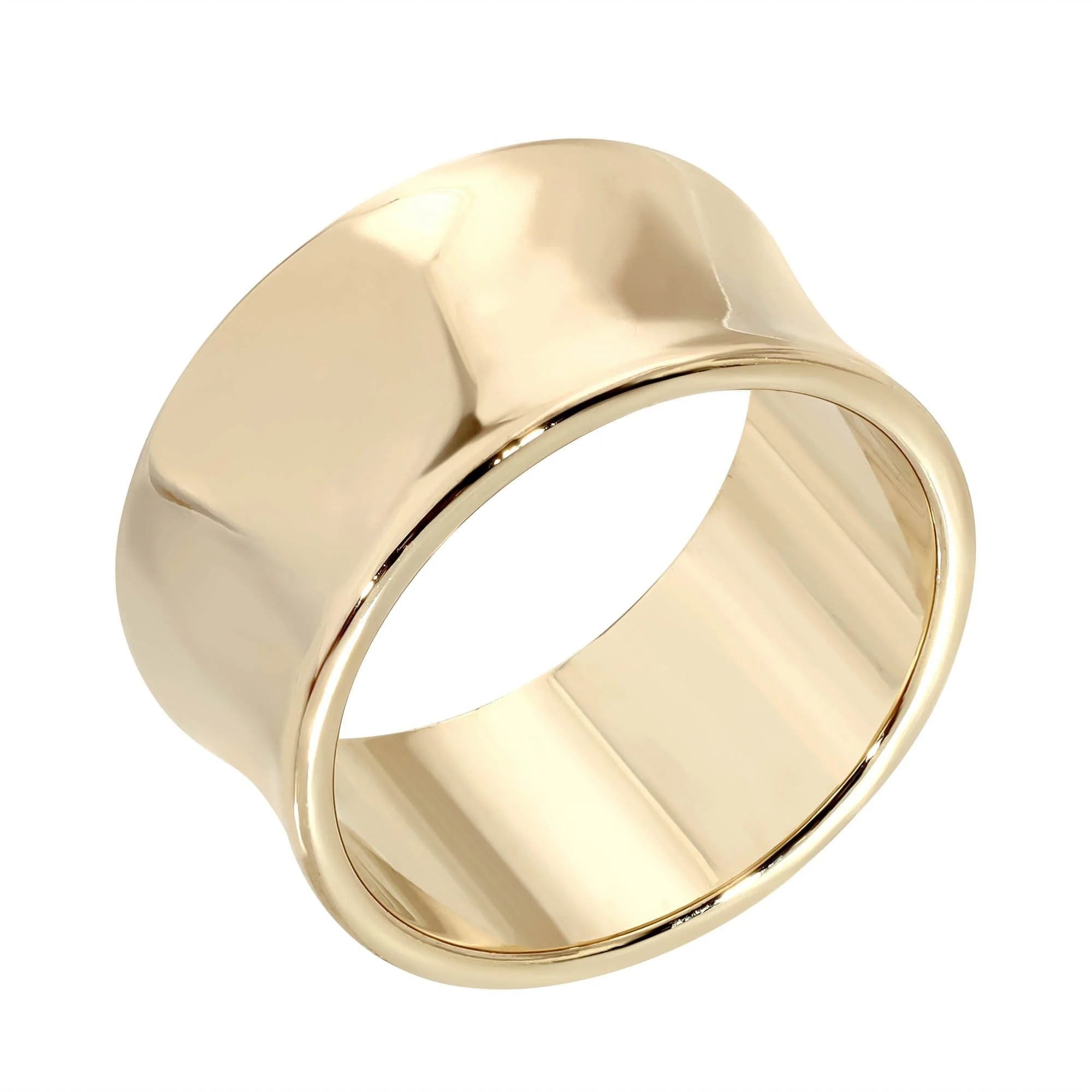 Gold-colored wide band ring from the Large Olivia Ring collection in concave recycled brass
