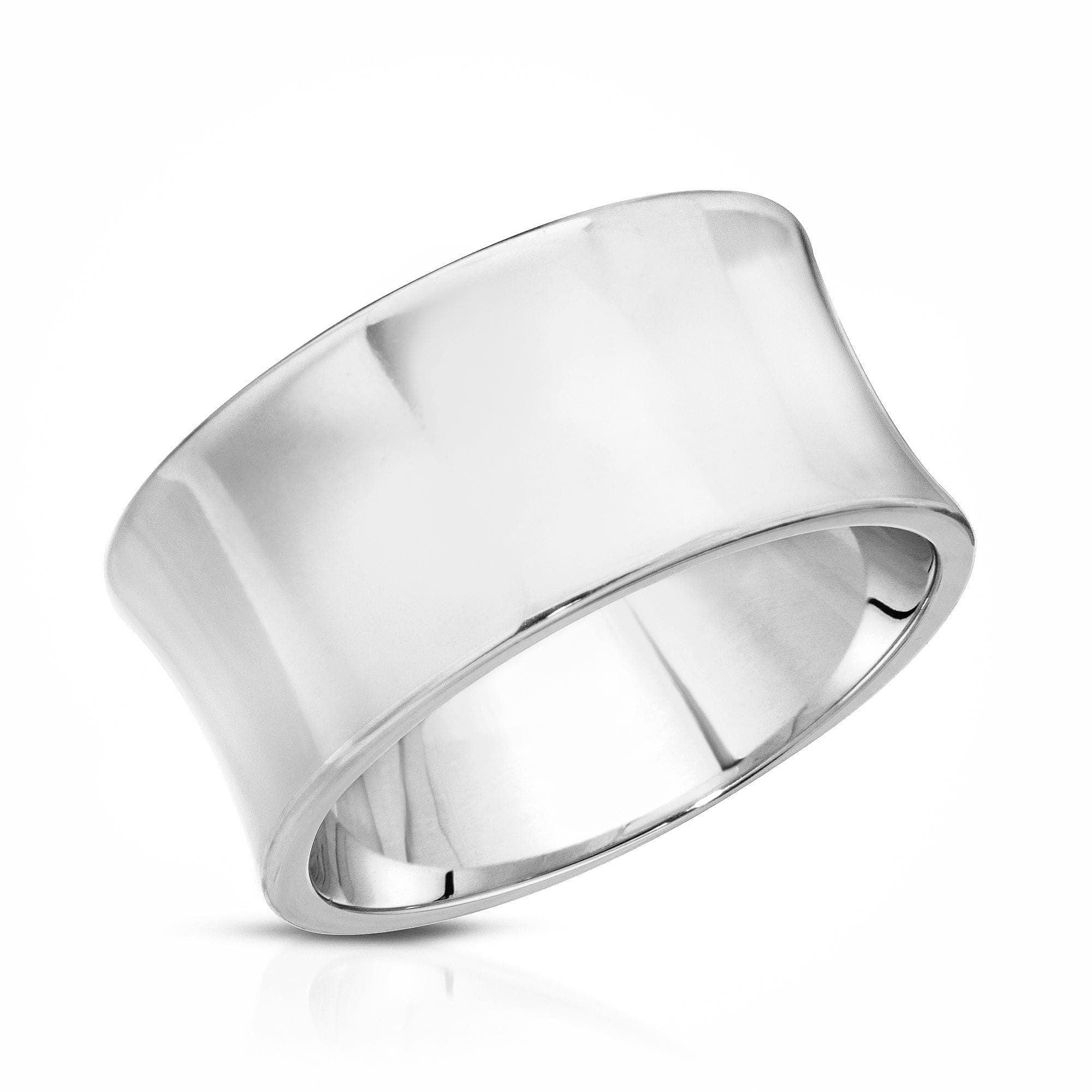 Shiny silver Large Olivia Ring featuring a wide concave recycled brass band