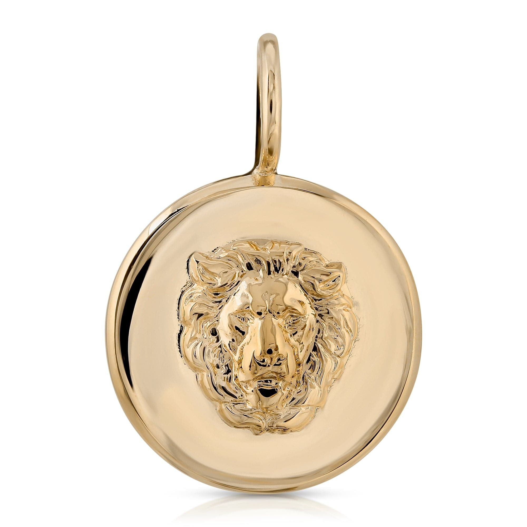 Gold Leni Lion Pendant made of recycled brass featuring a detailed lion head design