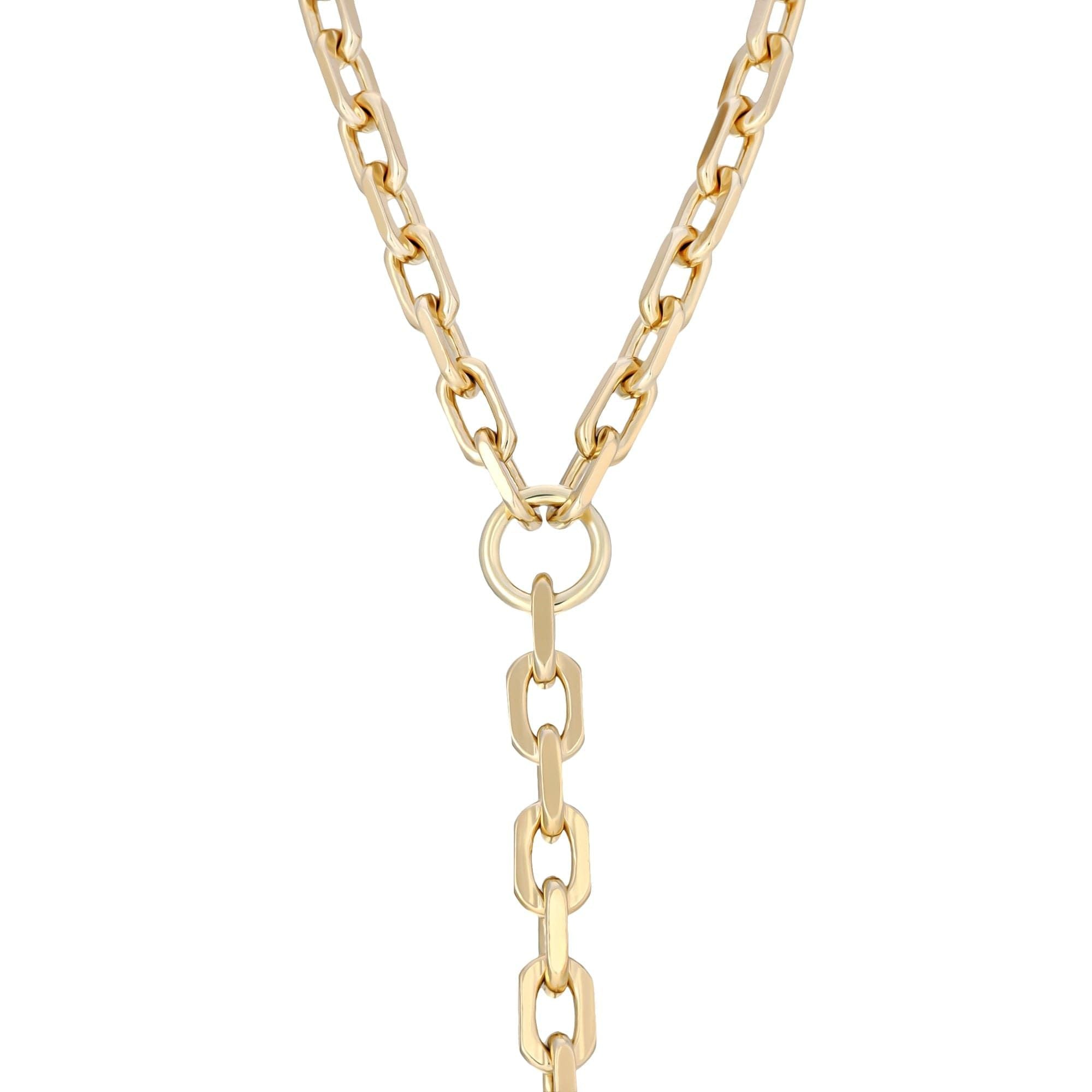 Gold-toned Lennon Lariat Necklace made of lightweight recycled brass cable chain