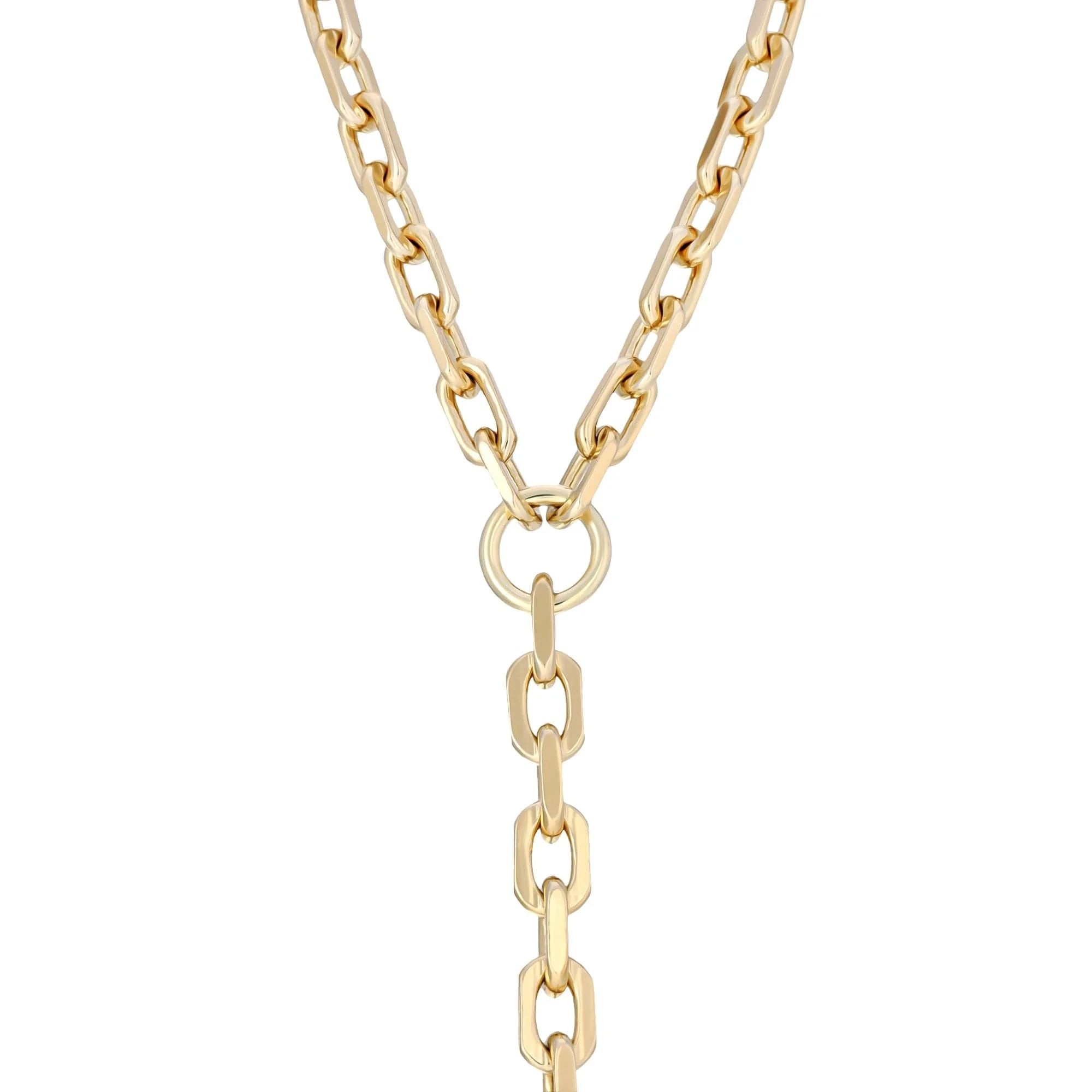 Gold-toned Lennon Lariat Necklace with recycled brass cable and lightweight gold chain