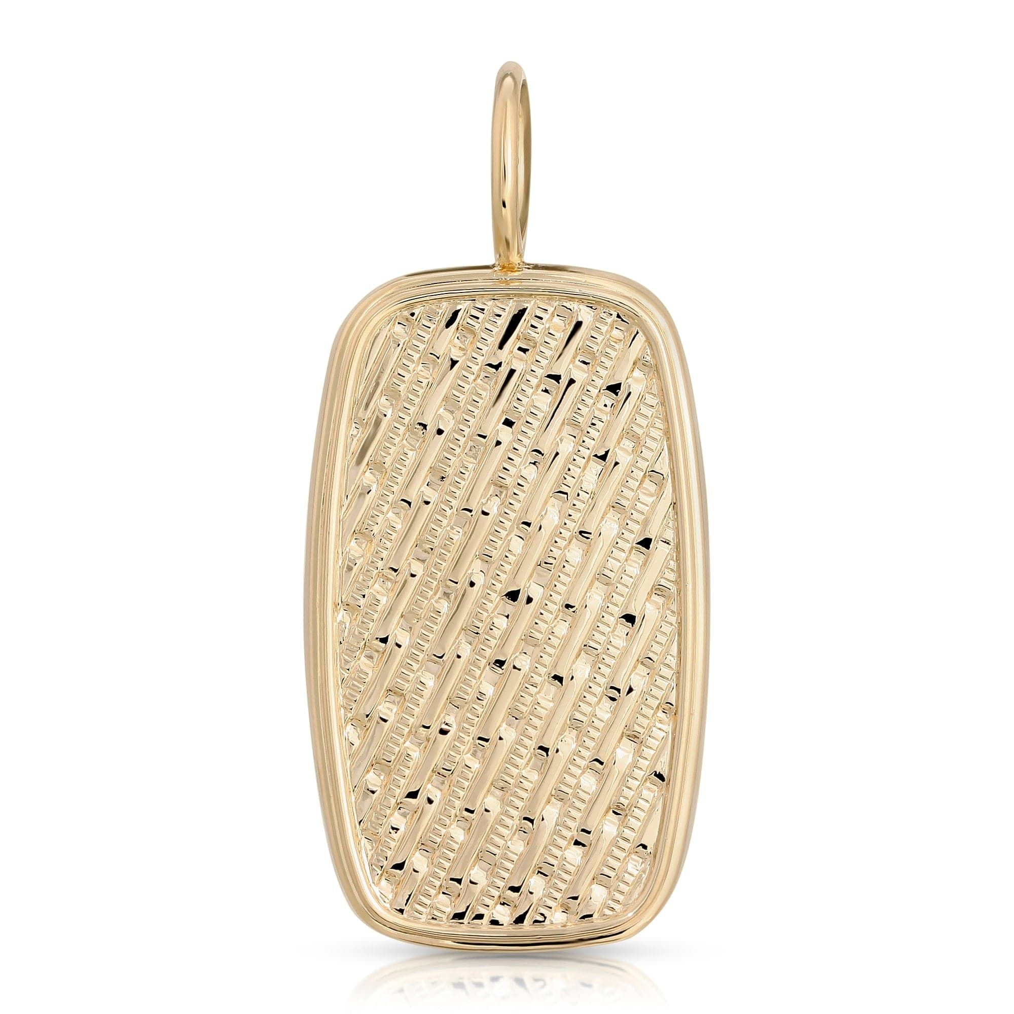 Gold textured Lenox Pendant featuring a 14k gold barrel shaped design