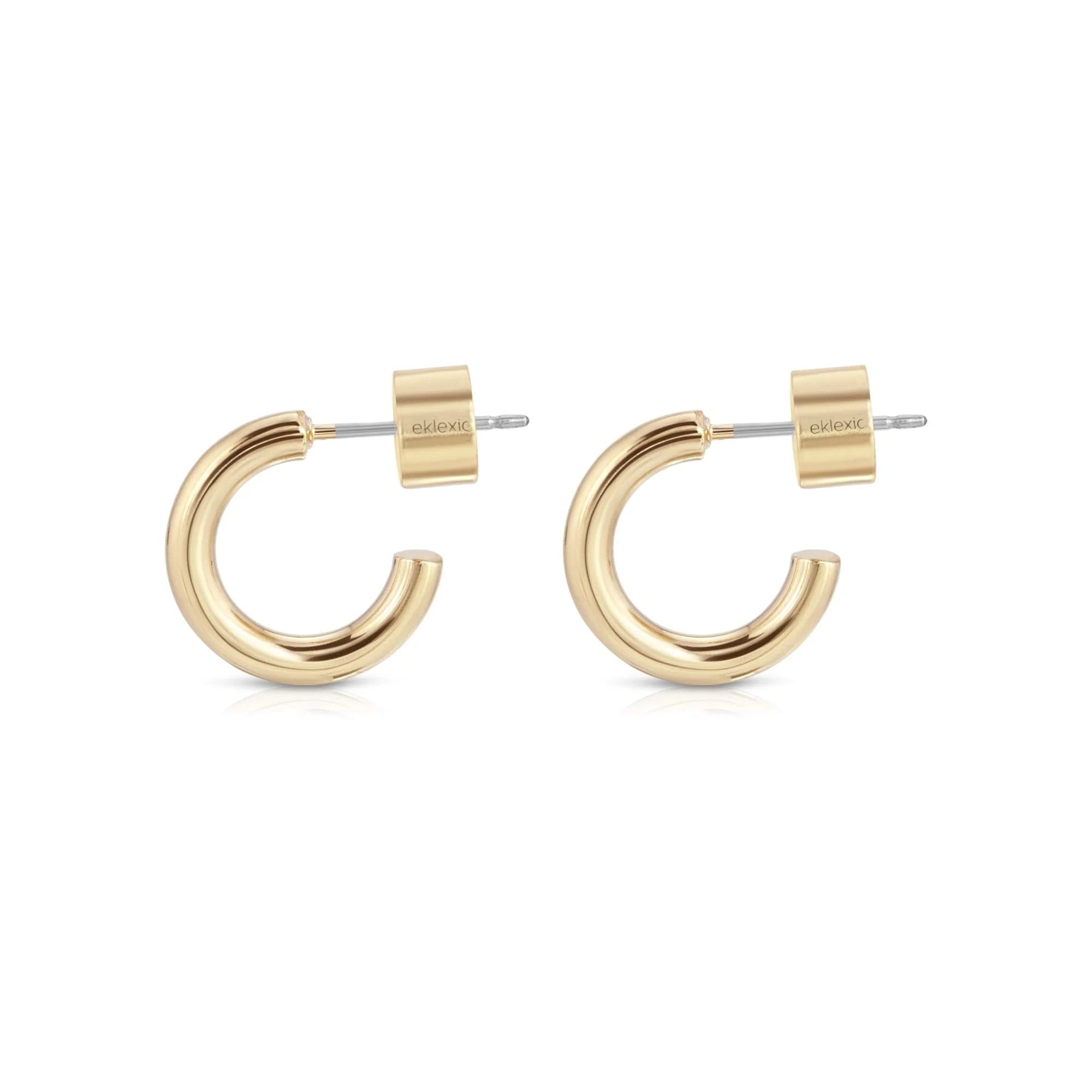 Lisa Huggie Hoops gold hoop earrings made from recycled brass and hypoallergenic surgical steel
