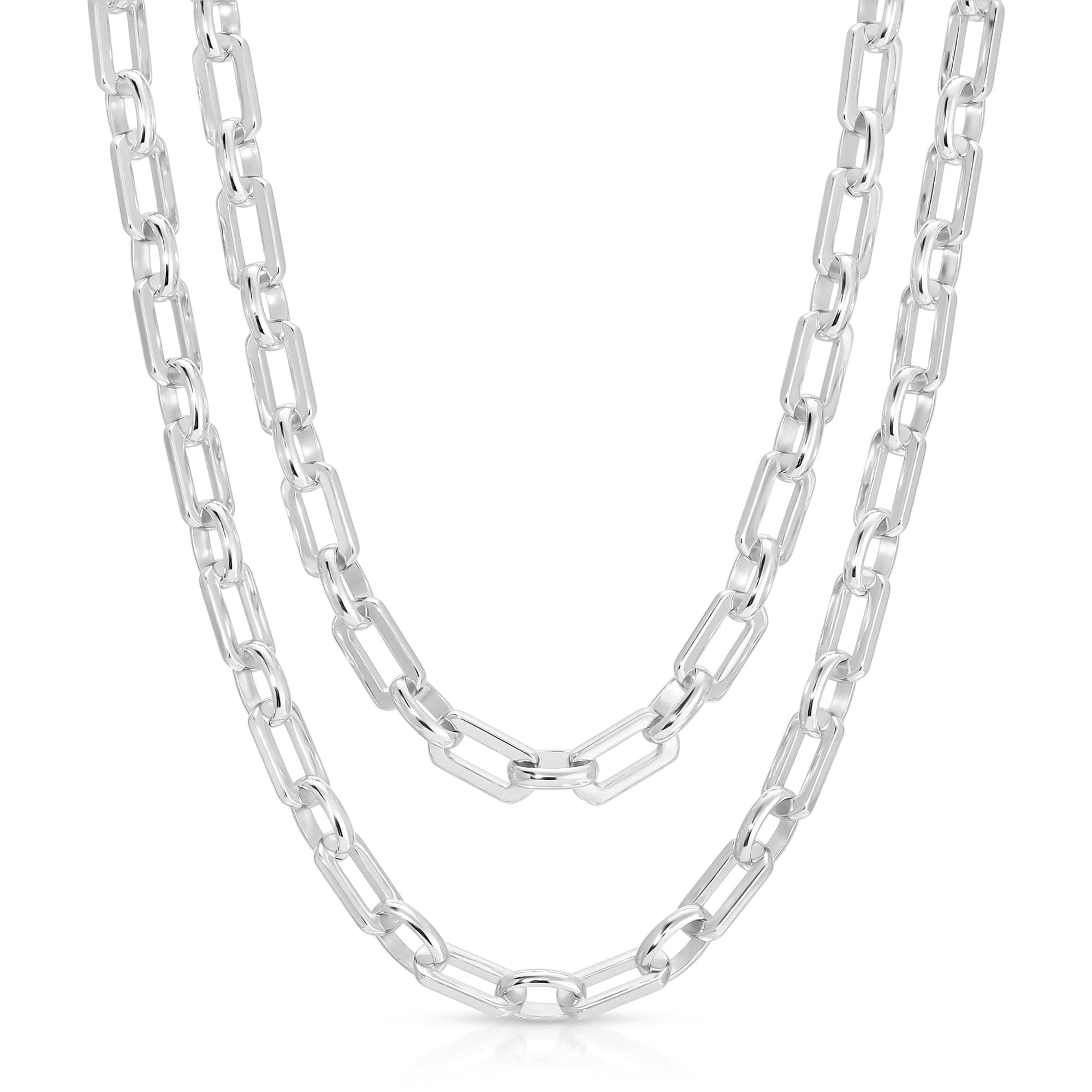 Two silver chain necklaces from the Liv Double Chain Necklace with rhodium plating